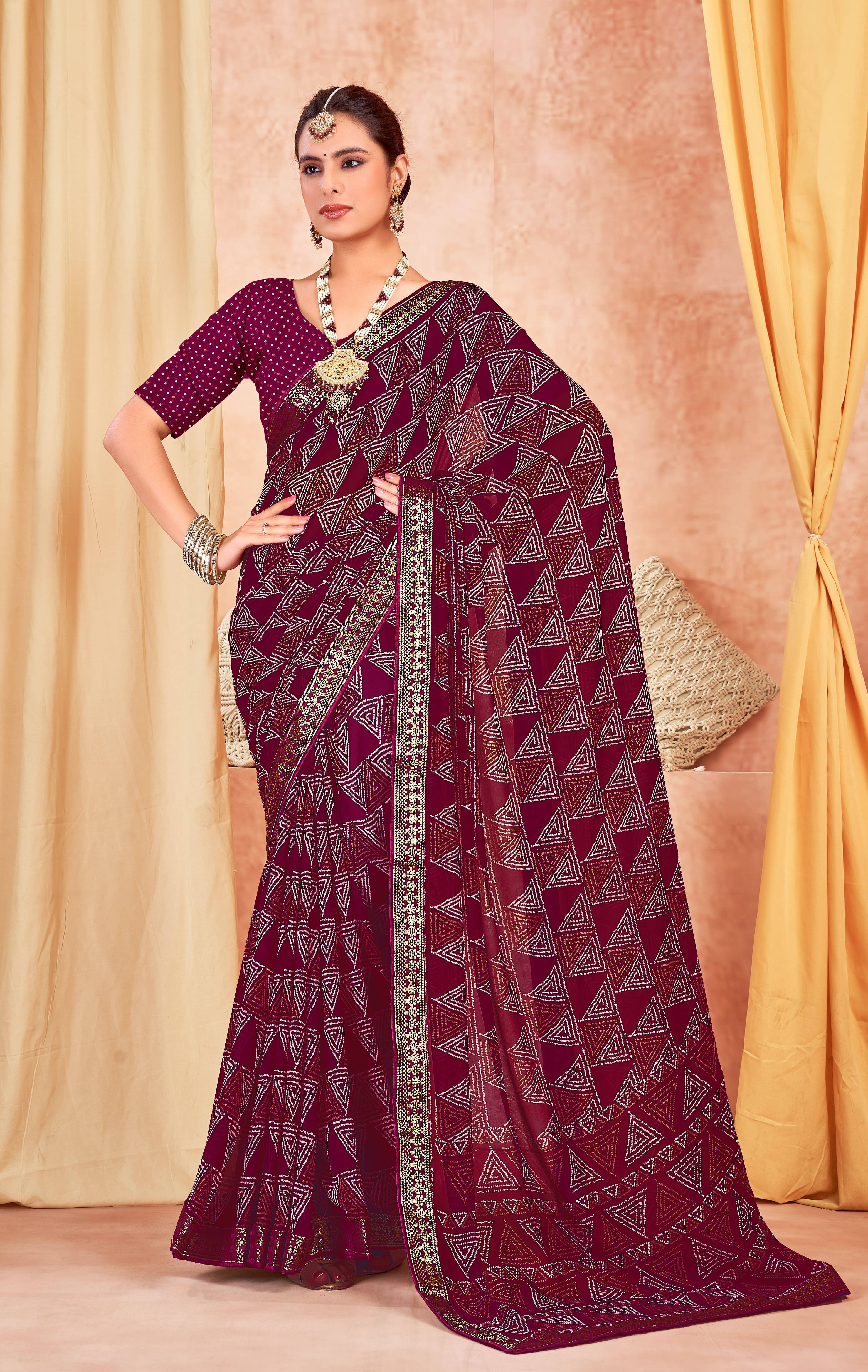     			SAREEVE Chiffon Printed Saree With Unstitched Blouse Piece ( Purple )