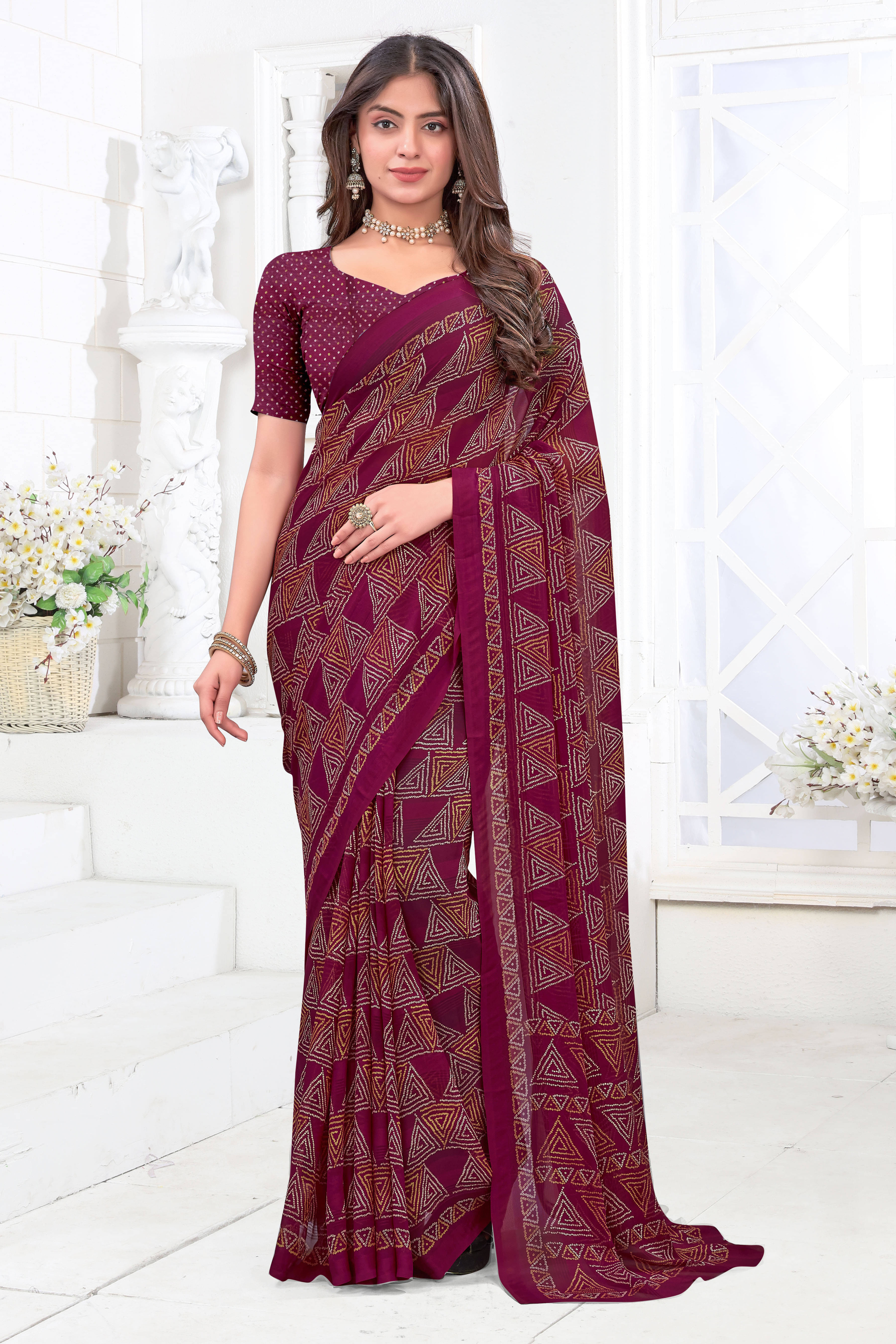     			SAREEVE Chiffon Printed Saree With Unstitched Blouse Piece ( Purple )