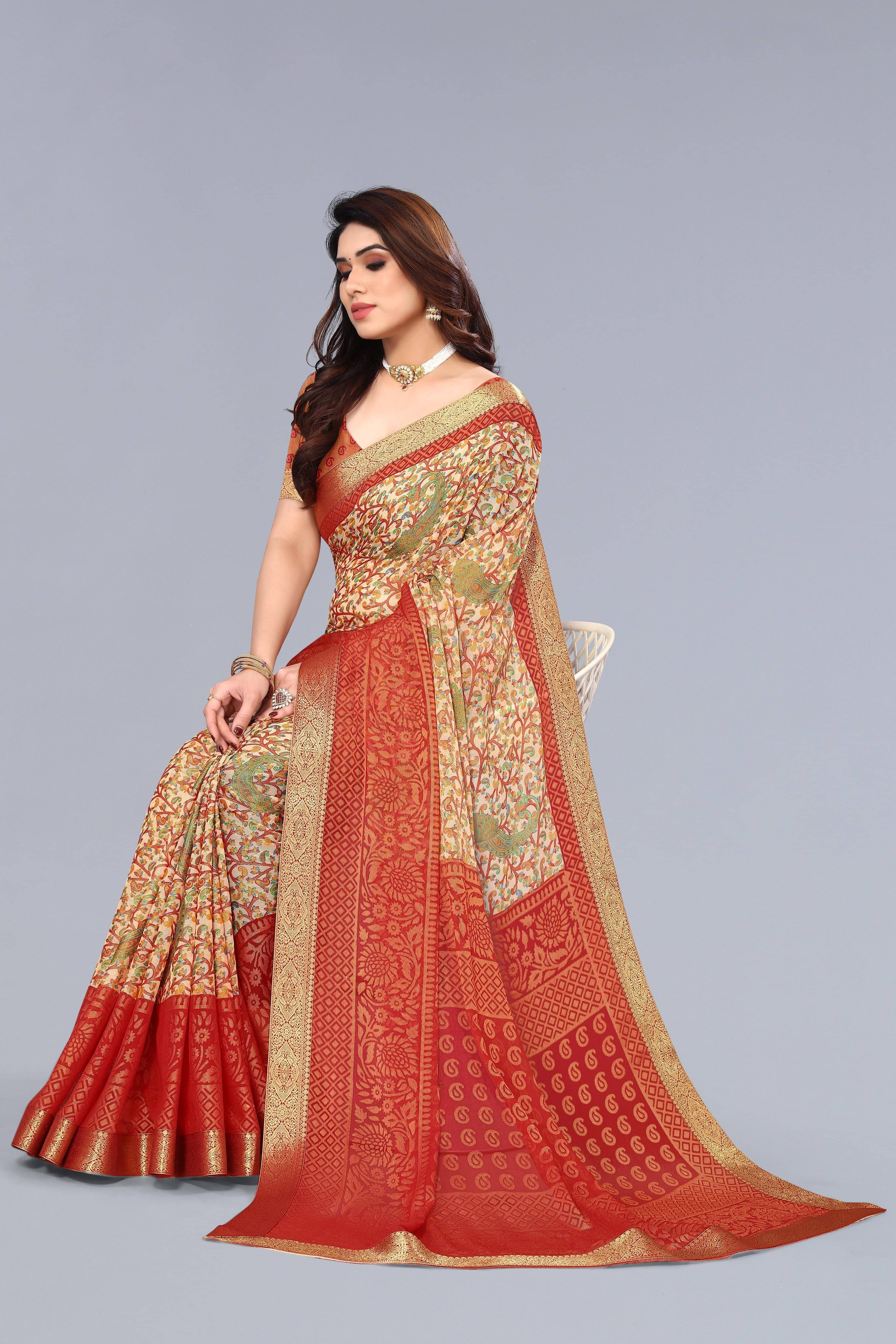 SAREEVE Chiffon Printed Saree With Unstitched Blouse Piece ( Multicolor ) SAREEVE Chiffon Printed Saree With Unstitched Blouse Piece ( Multicolor )