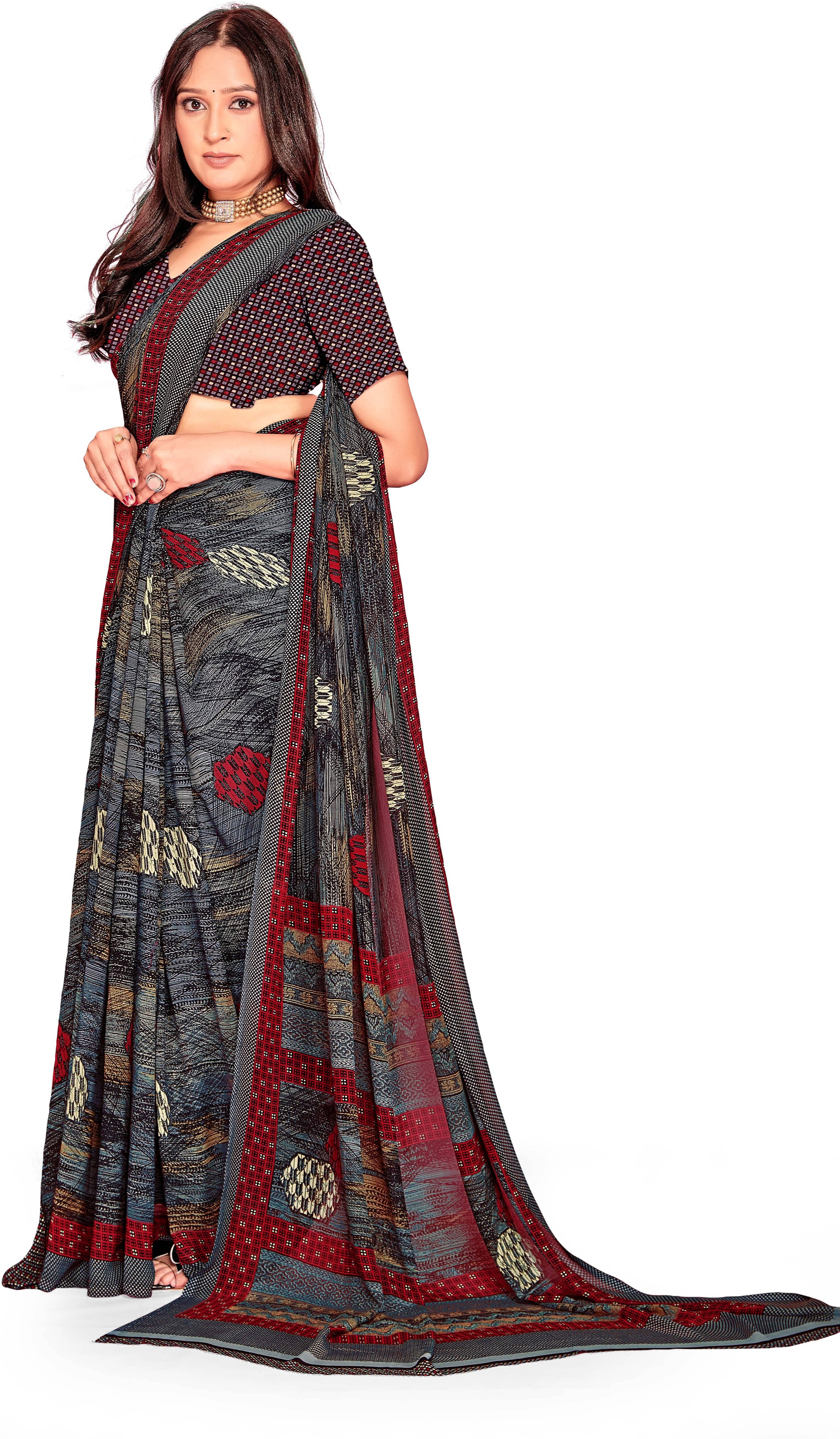     			SAREEVE Chiffon Printed Saree With Unstitched Blouse Piece ( Multicolor )