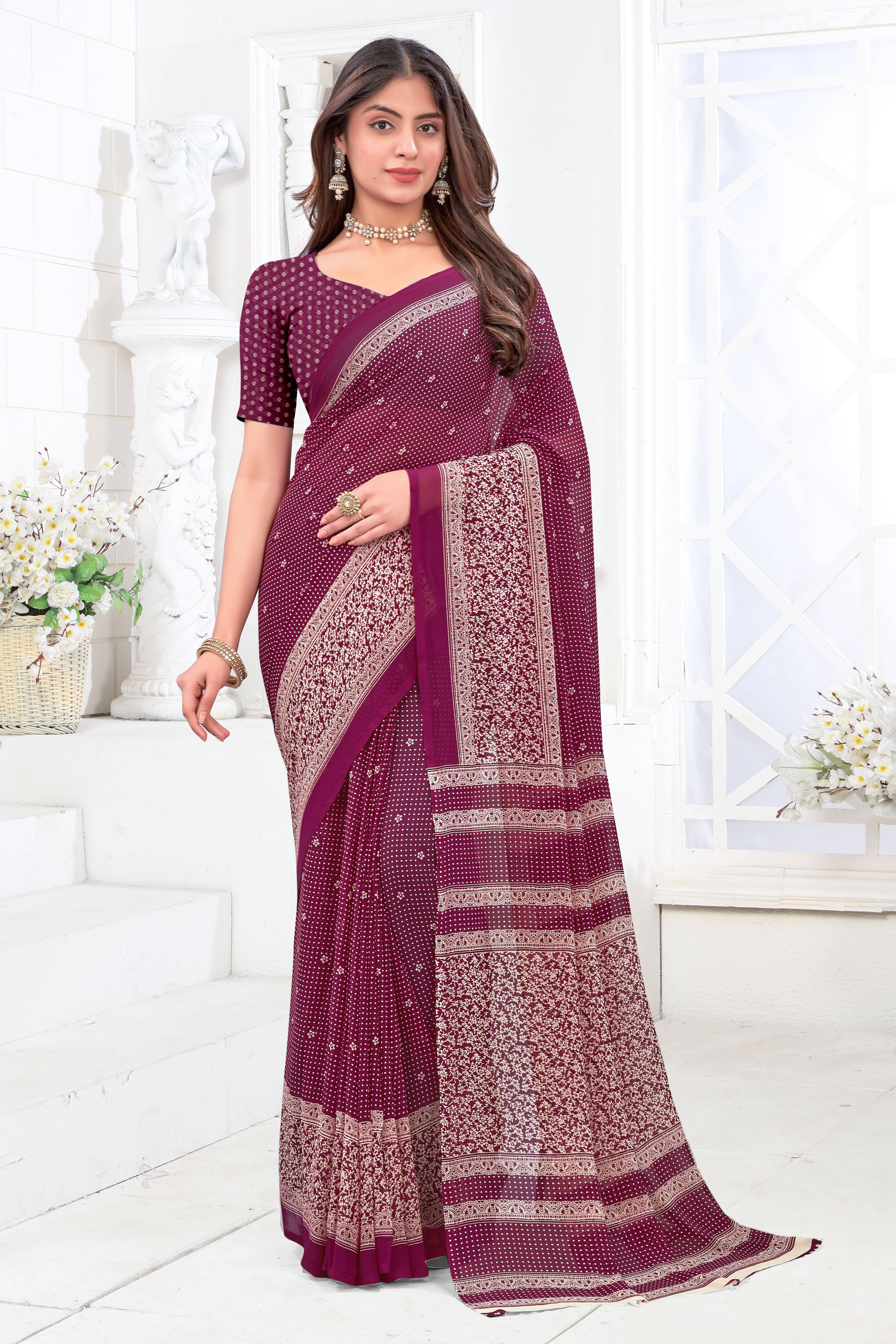     			SAREEVE Chiffon Printed Saree With Unstitched Blouse Piece ( Purple )
