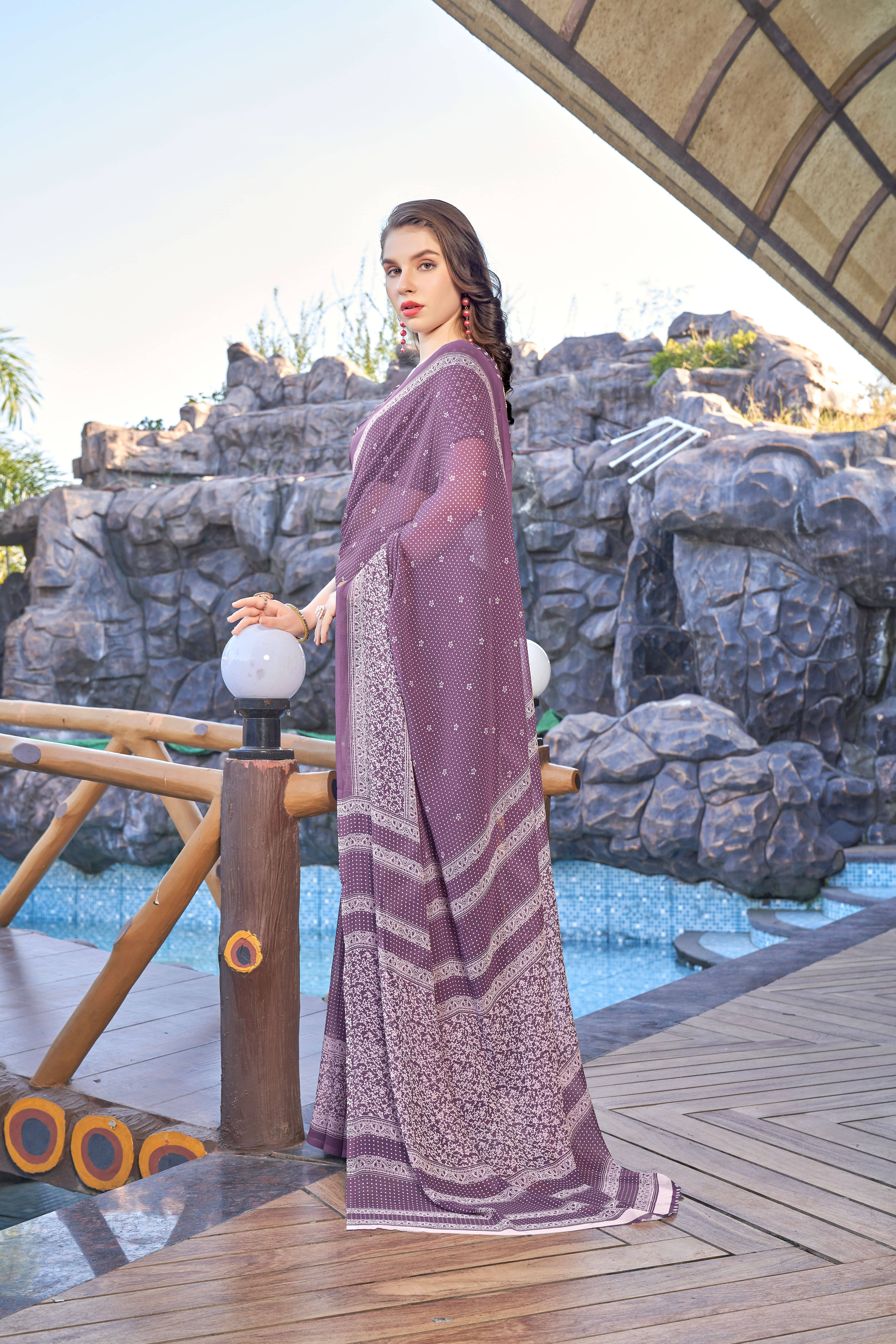 SAREEVE Chiffon Printed Saree With Unstitched Blouse Piece ( Purple ) SAREEVE Chiffon Printed Saree With Unstitched Blouse Piece ( Purple )