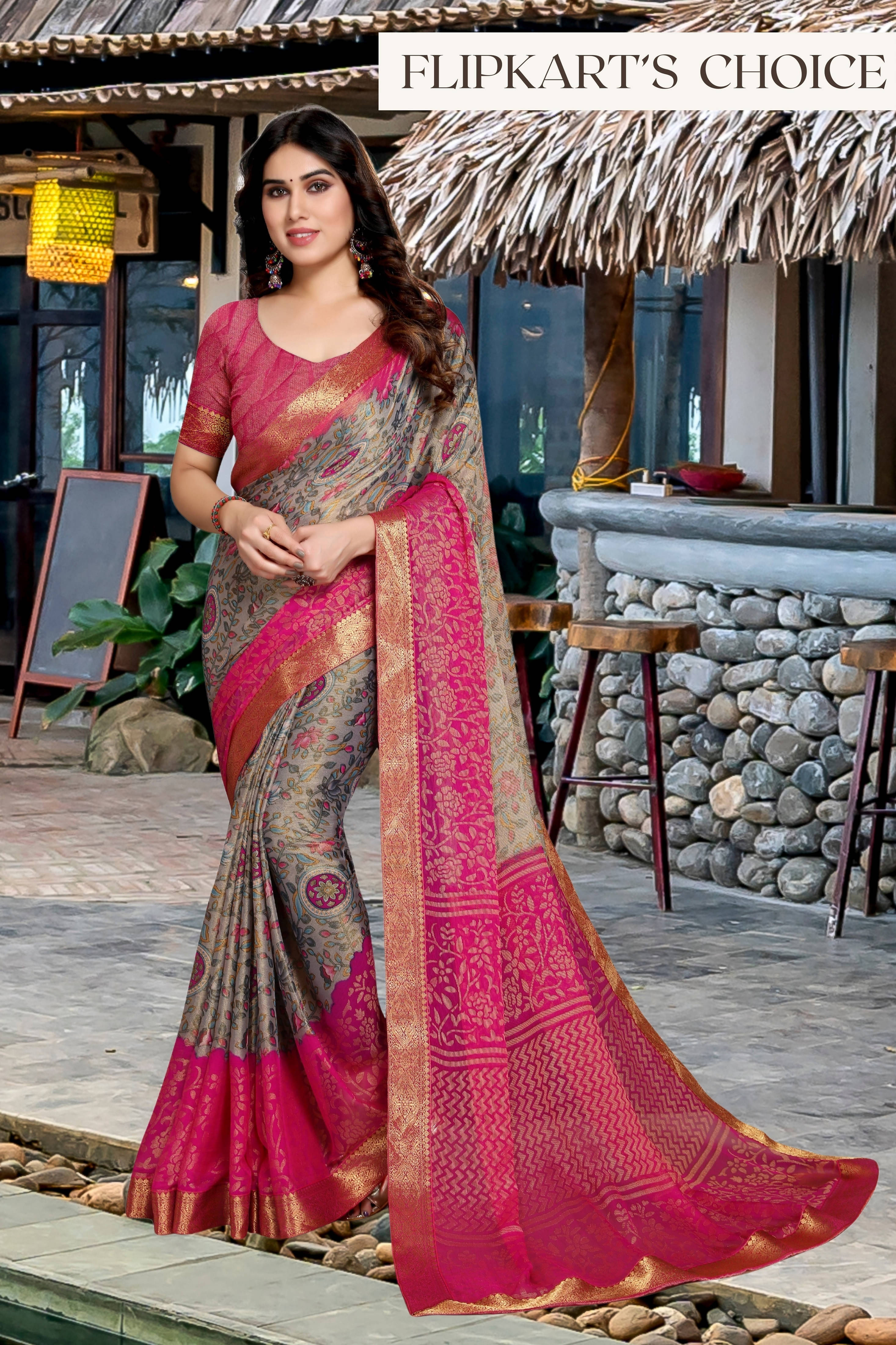     			SAREEVE Chiffon Printed Saree With Unstitched Blouse Piece ( Multicolor )