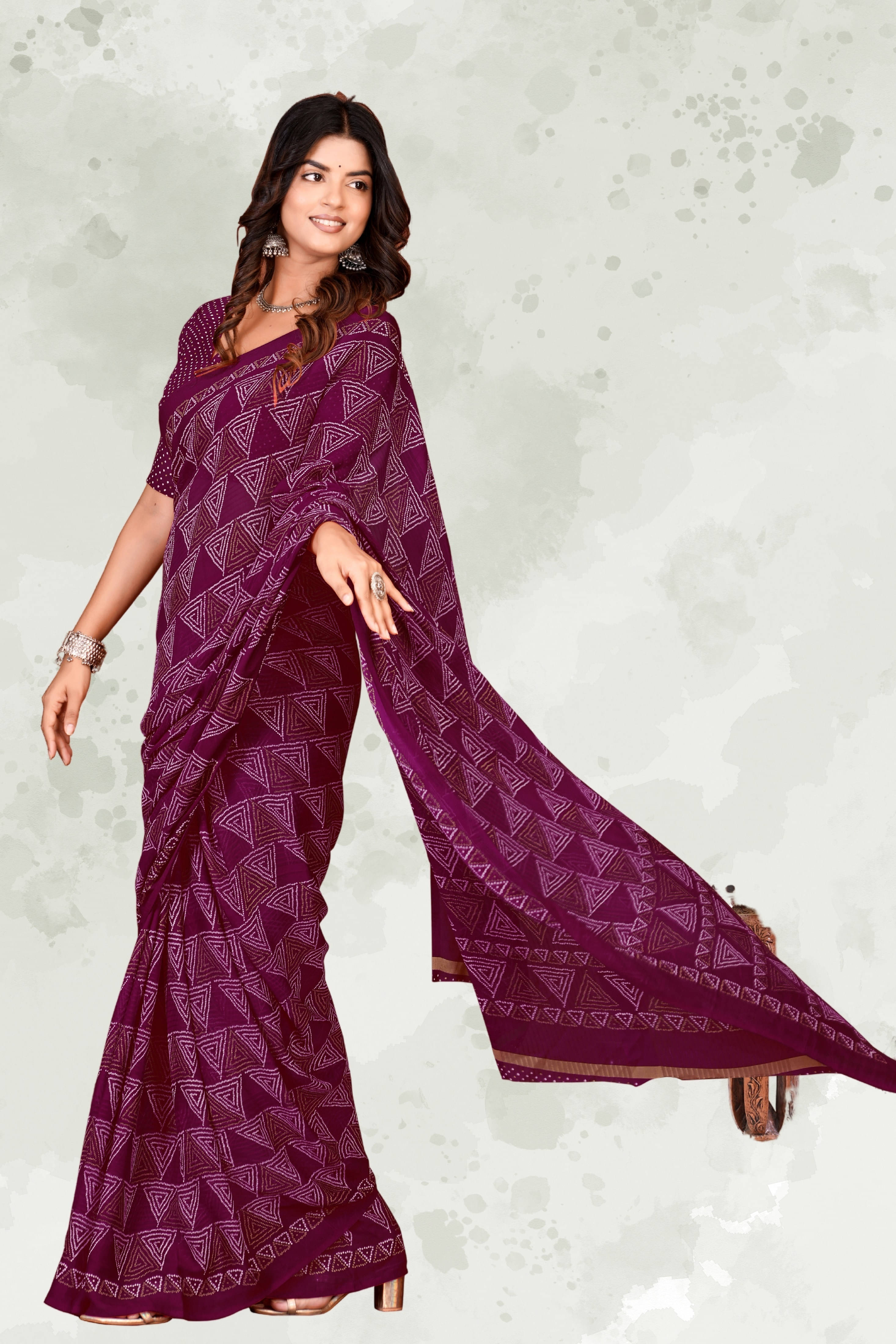 SAREEVE Chiffon Printed Saree With Unstitched Blouse Piece ( Purple ) SAREEVE Chiffon Printed Saree With Unstitched Blouse Piece ( Purple )