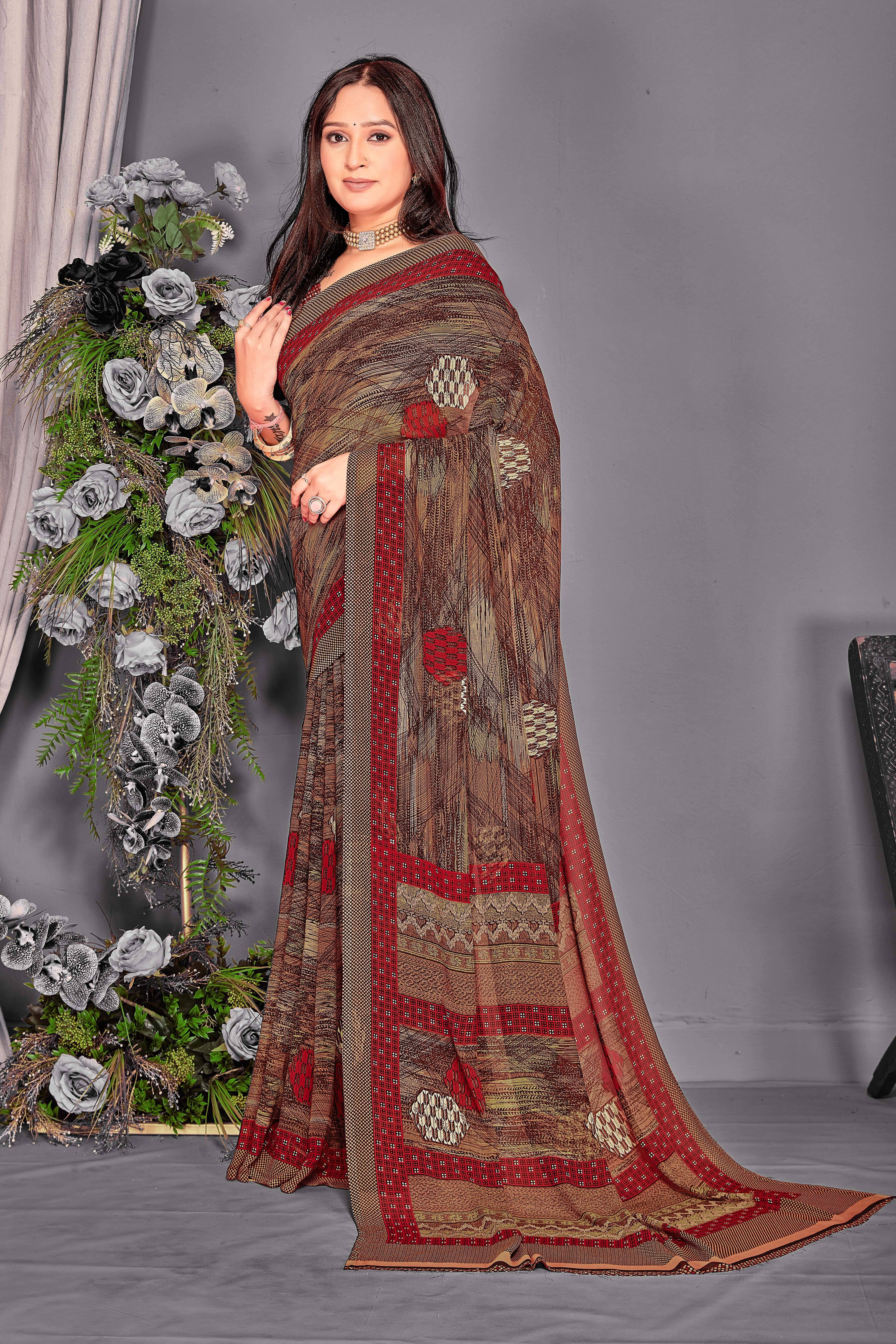     			SAREEVE Chiffon Printed Saree With Unstitched Blouse Piece ( Multicolor )