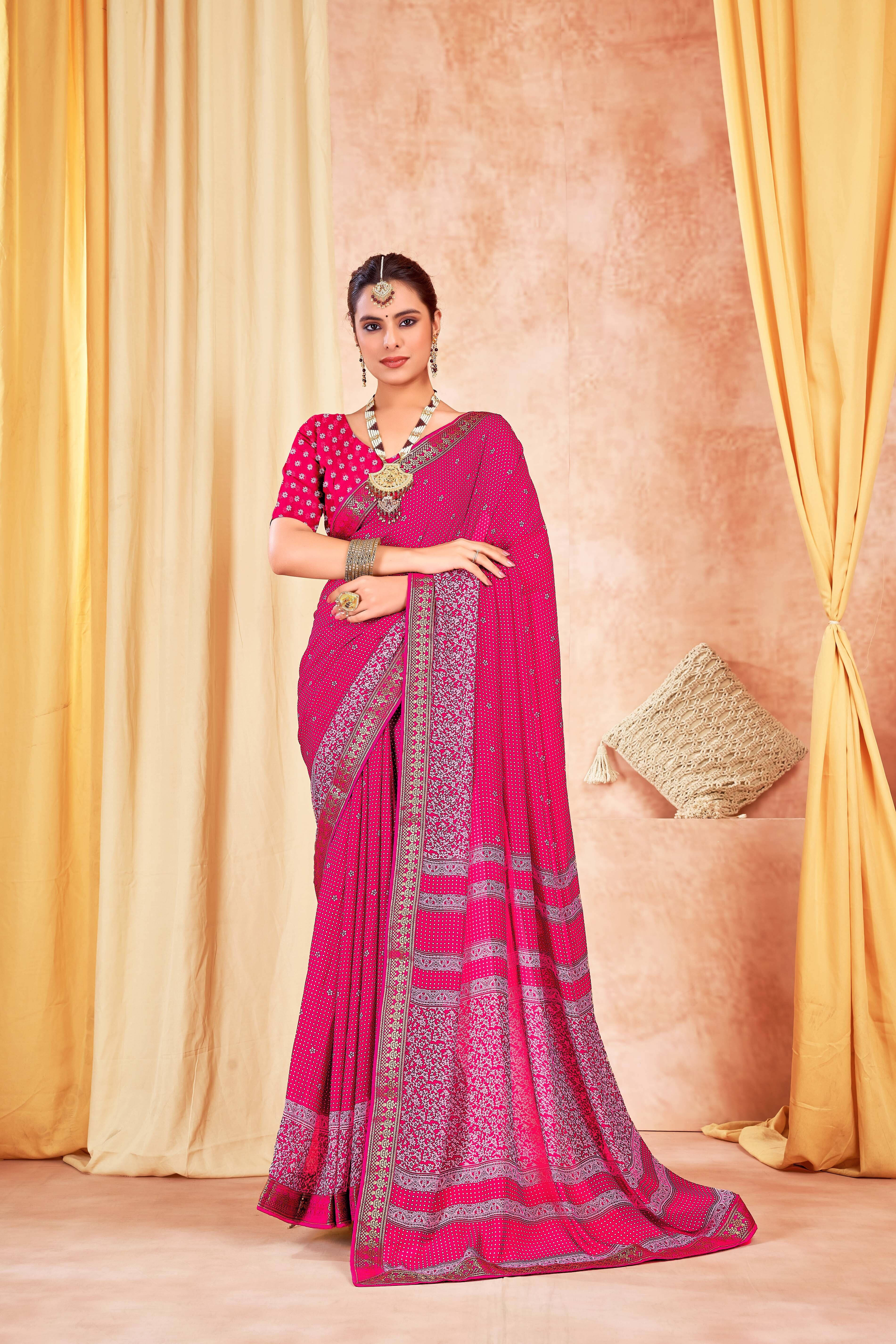     			SAREEVE Chiffon Printed Saree With Unstitched Blouse Piece ( Pink )