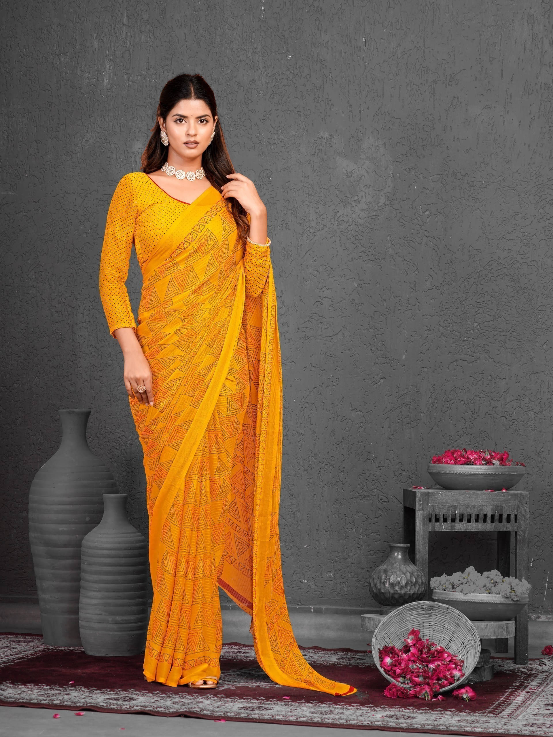 SAREEVE Chiffon Printed Saree With Unstitched Blouse Piece ( Yellow ) SAREEVE Chiffon Printed Saree With Unstitched Blouse Piece ( Yellow )
