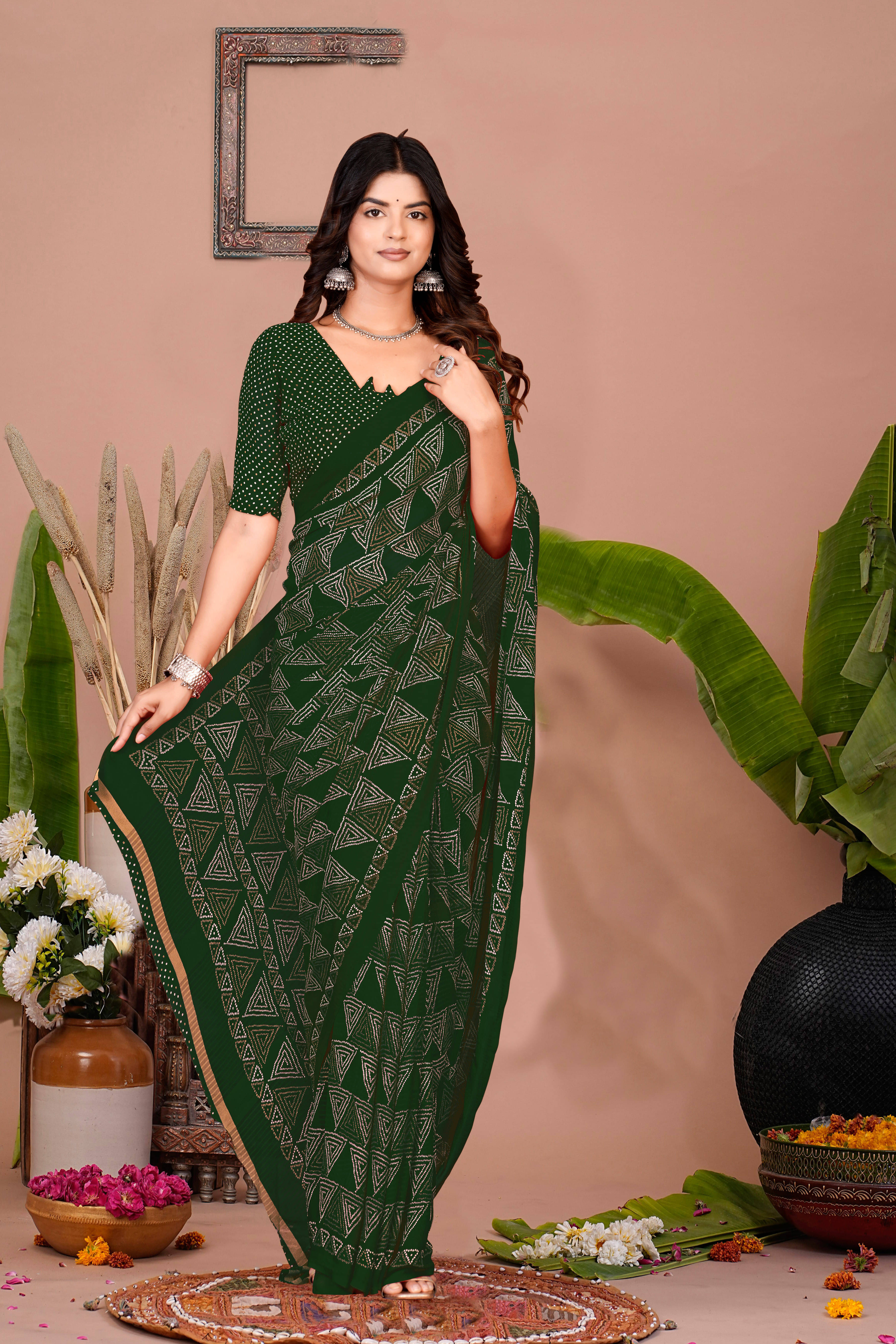     			SAREEVE Chiffon Printed Saree With Unstitched Blouse Piece ( Green )