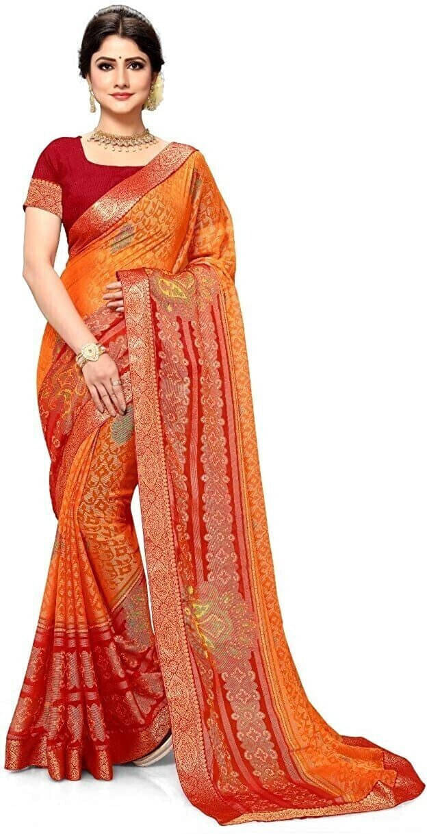    			SAREEVE Chiffon Printed Saree With Unstitched Blouse Piece ( Orange )