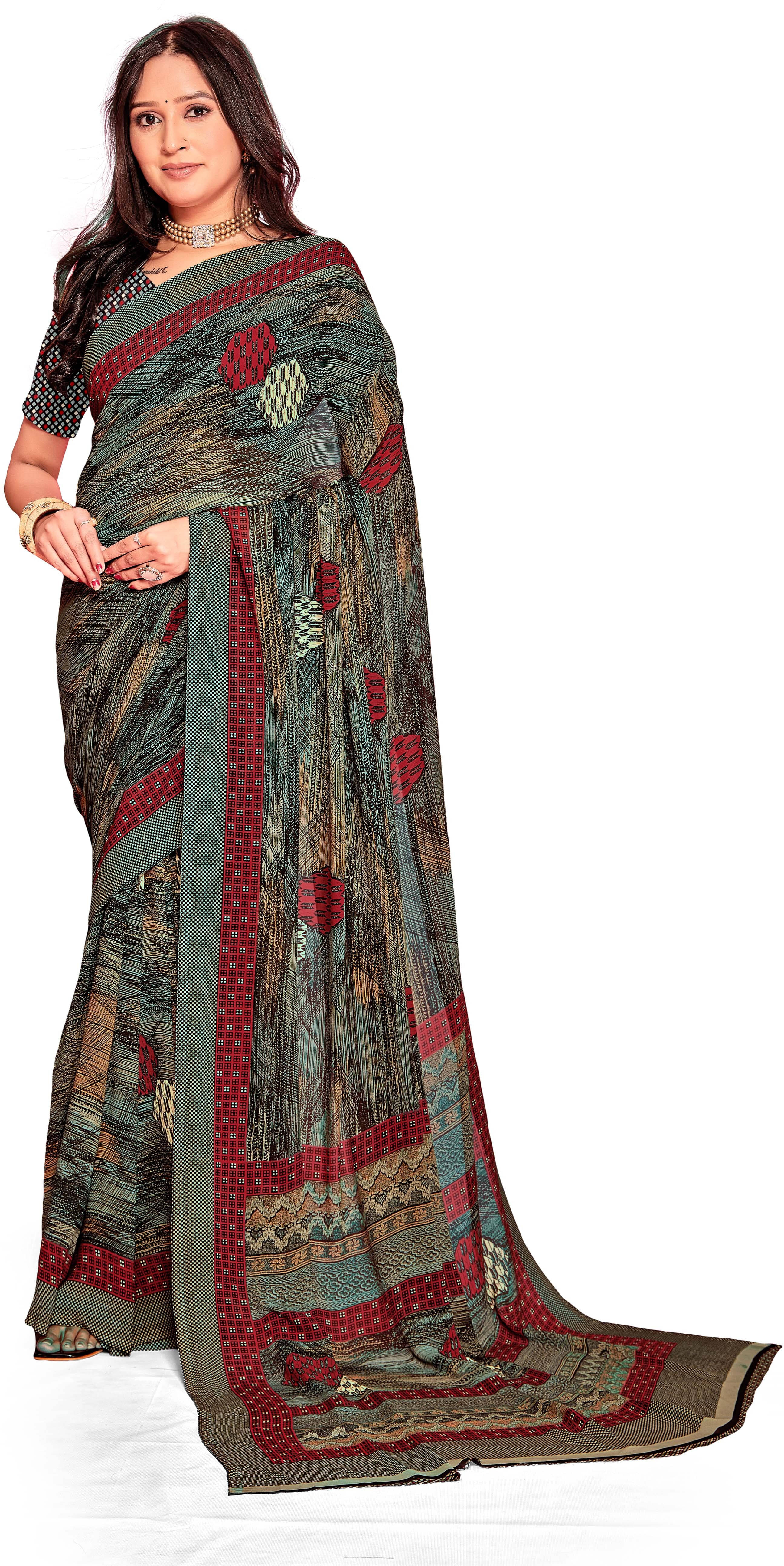 SAREEVE Chiffon Printed Saree With Unstitched Blouse Piece ( Multicolor ) SAREEVE Chiffon Printed Saree With Unstitched Blouse Piece ( Multicolor )