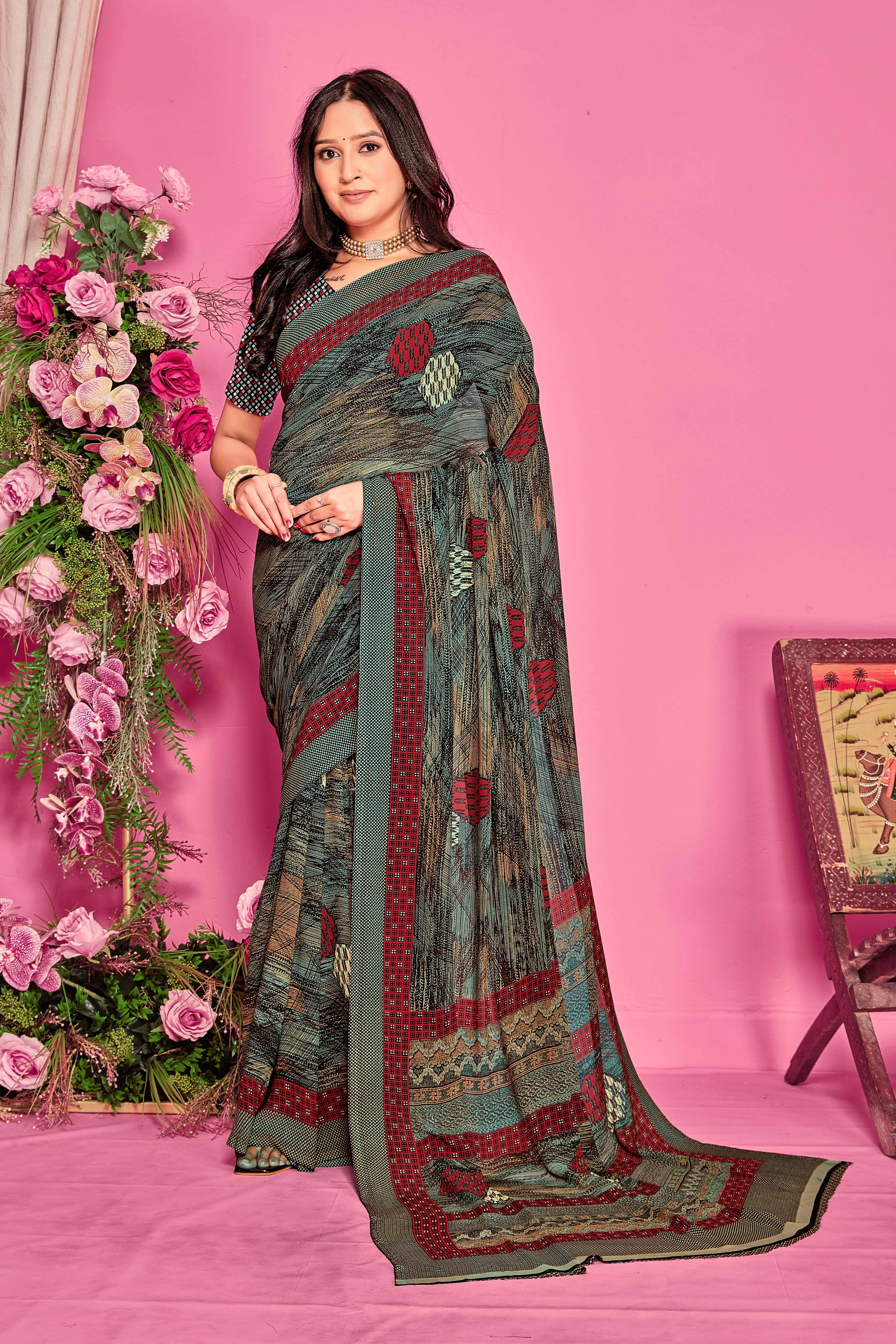     			SAREEVE Chiffon Printed Saree With Unstitched Blouse Piece ( Multicolor )