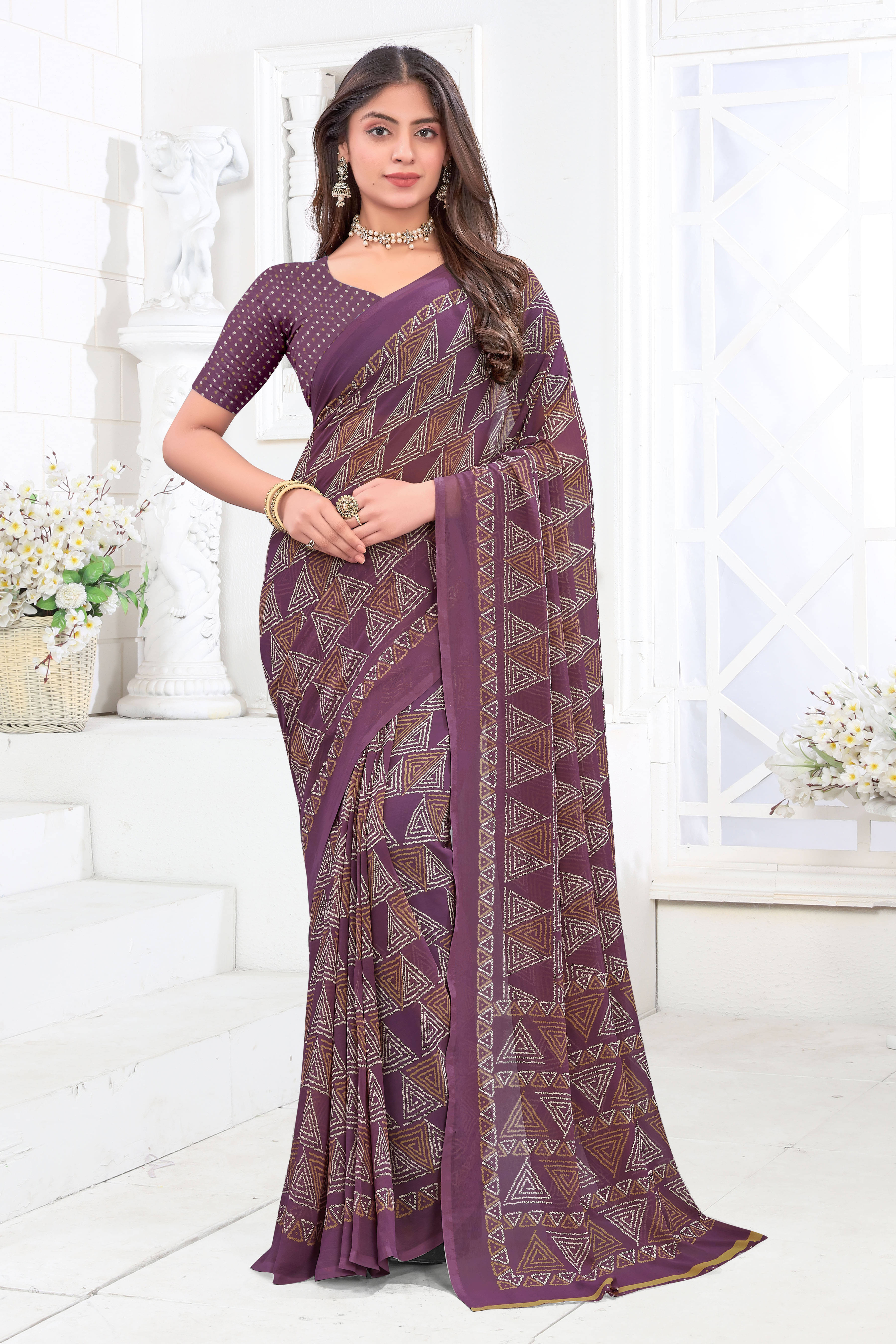 SAREEVE Chiffon Printed Saree With Unstitched Blouse Piece ( Purple ) SAREEVE Chiffon Printed Saree With Unstitched Blouse Piece ( Purple )