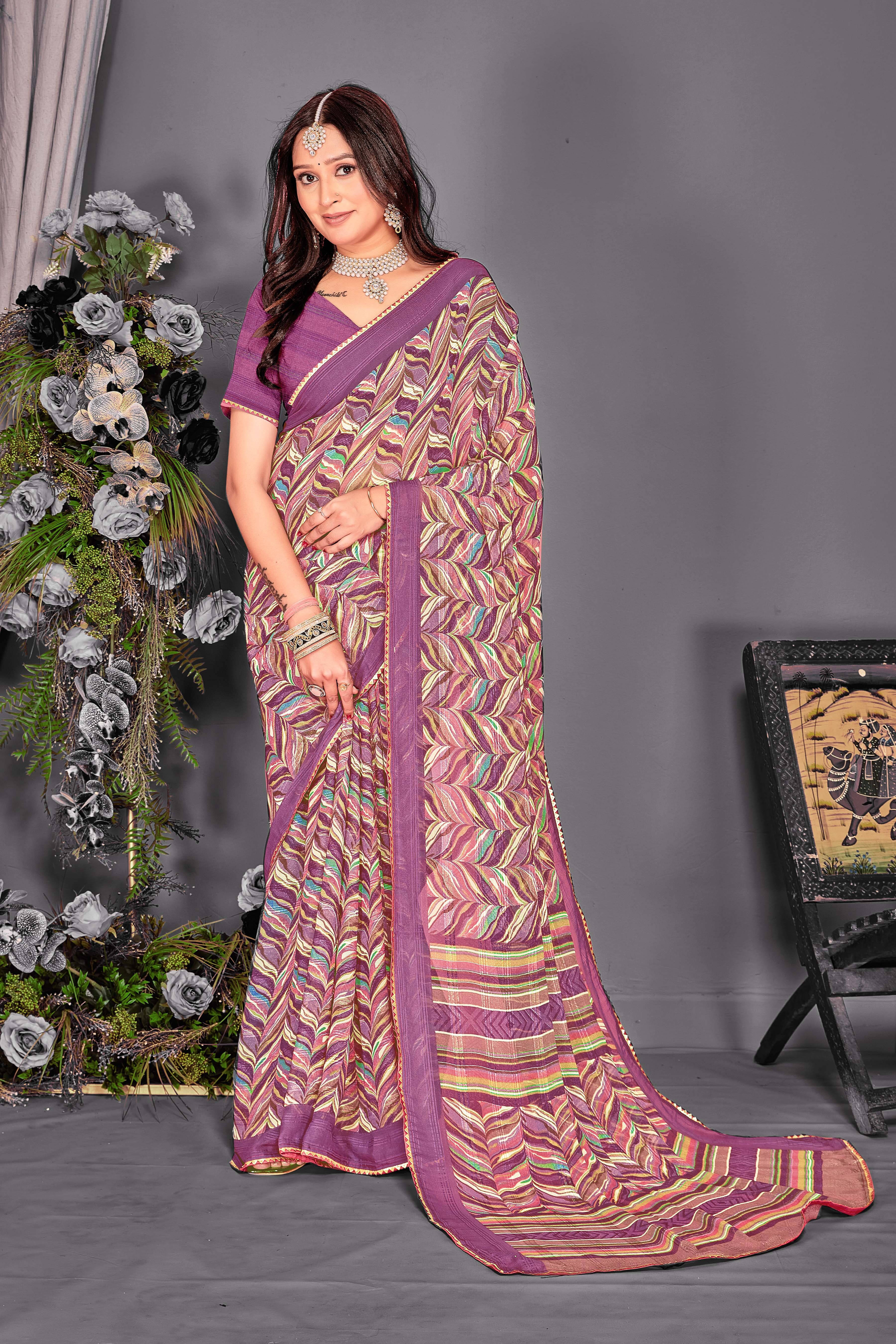     			SAREEVE Chiffon Printed Saree With Unstitched Blouse Piece ( Purple )