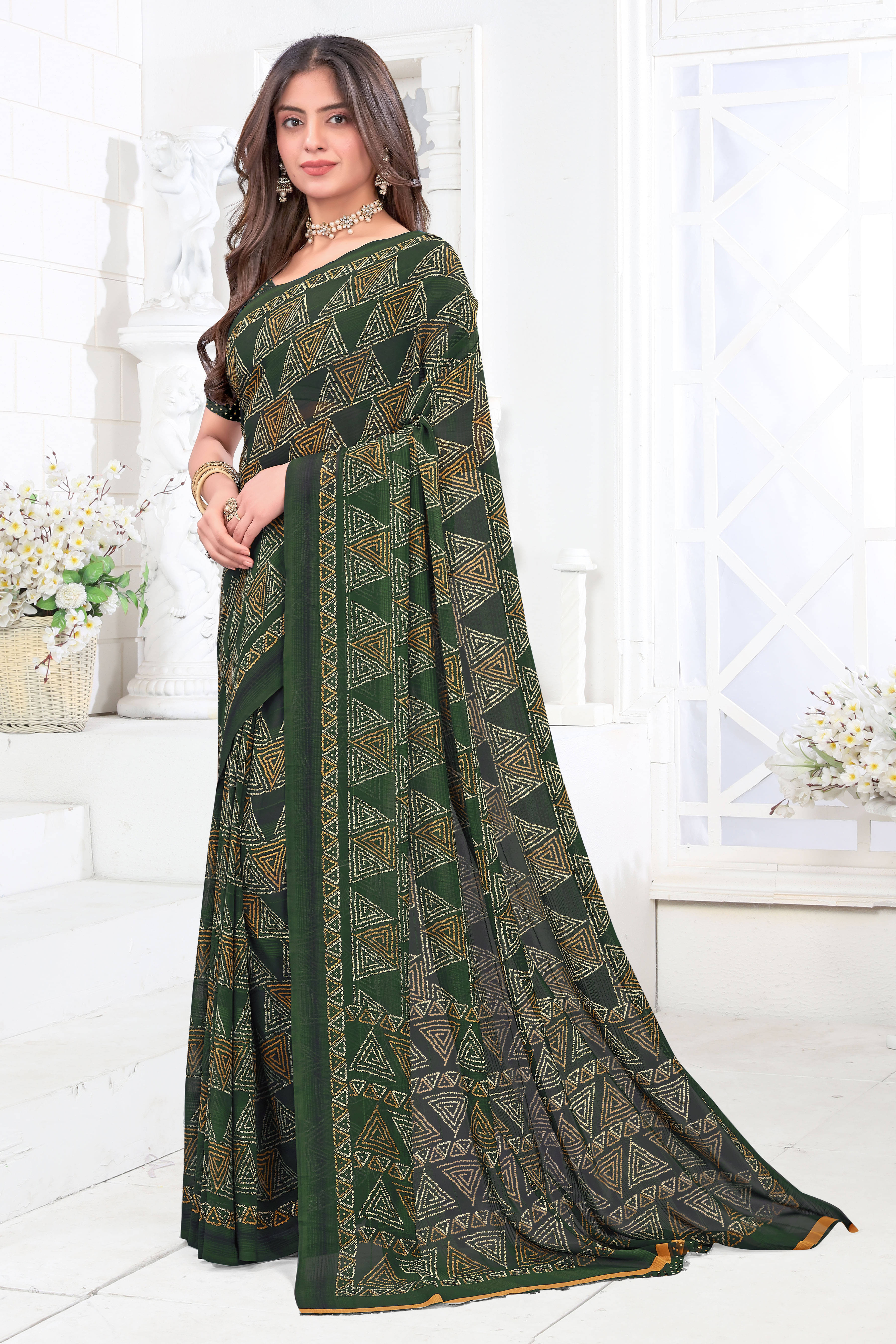     			SAREEVE Chiffon Printed Saree With Unstitched Blouse Piece ( Green )