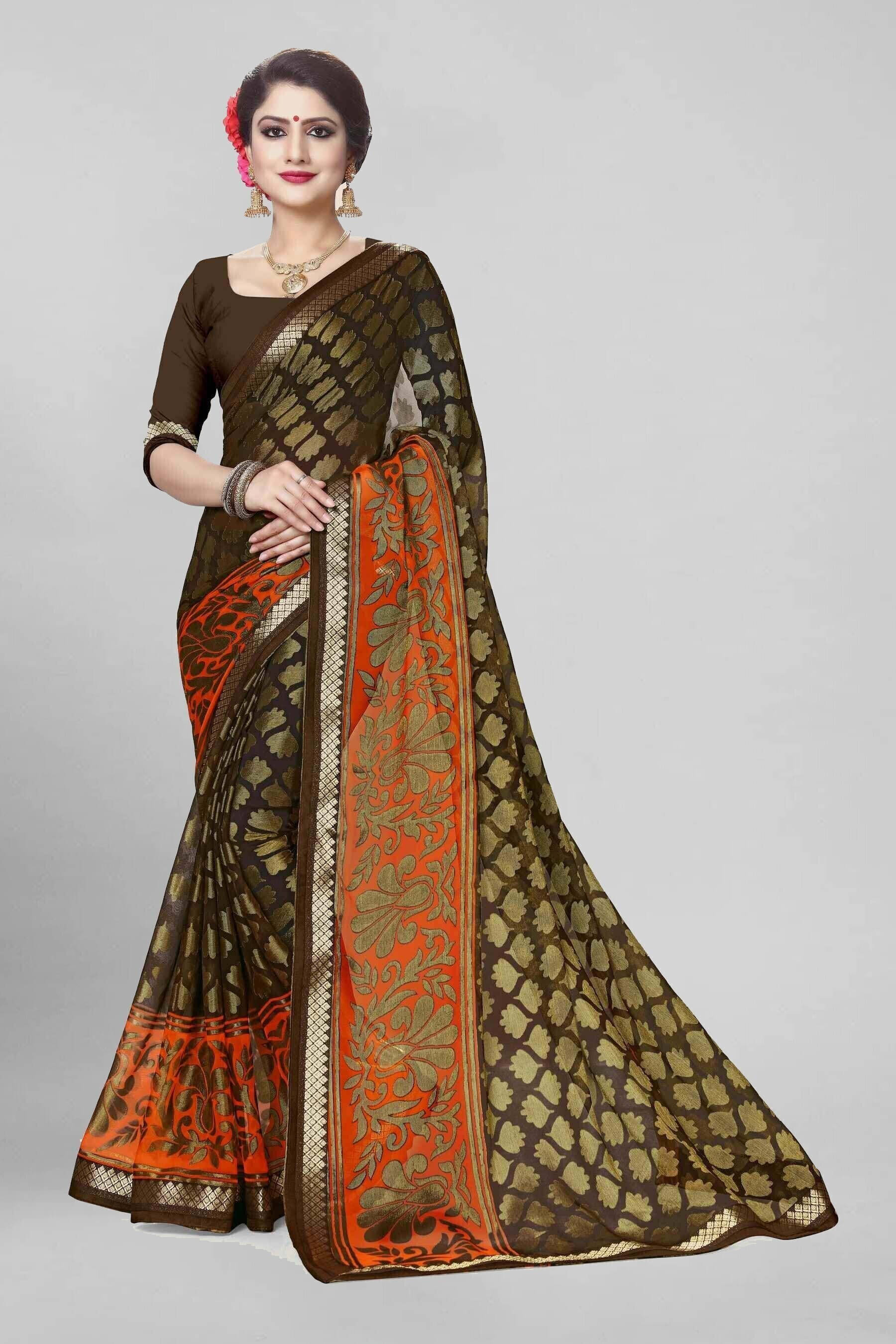 SAREEVE Chiffon Printed Saree With Unstitched Blouse Piece ( Brown ) SAREEVE Chiffon Printed Saree With Unstitched Blouse Piece ( Brown )