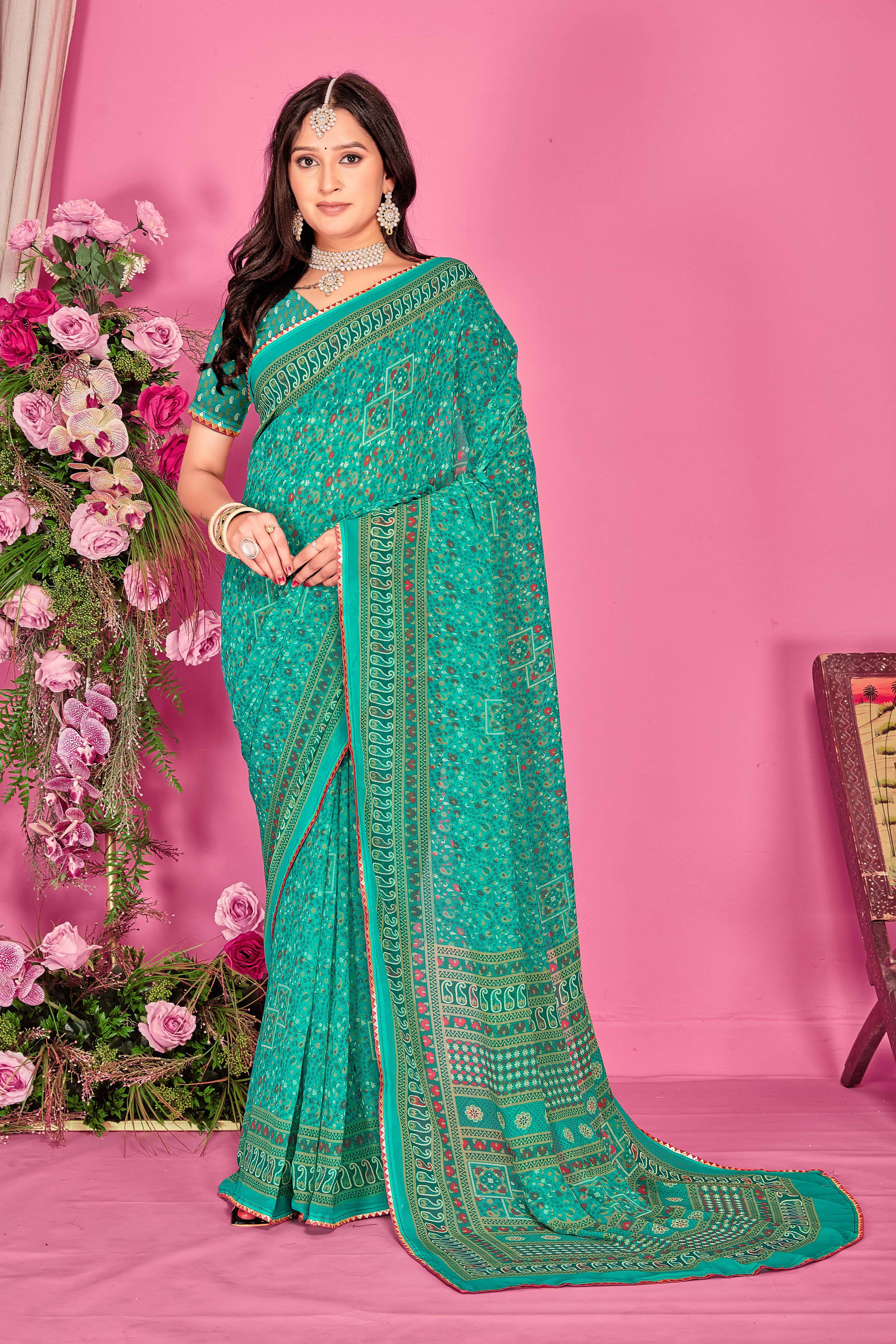     			SAREEVE Chiffon Printed Saree With Unstitched Blouse Piece ( Light Green )