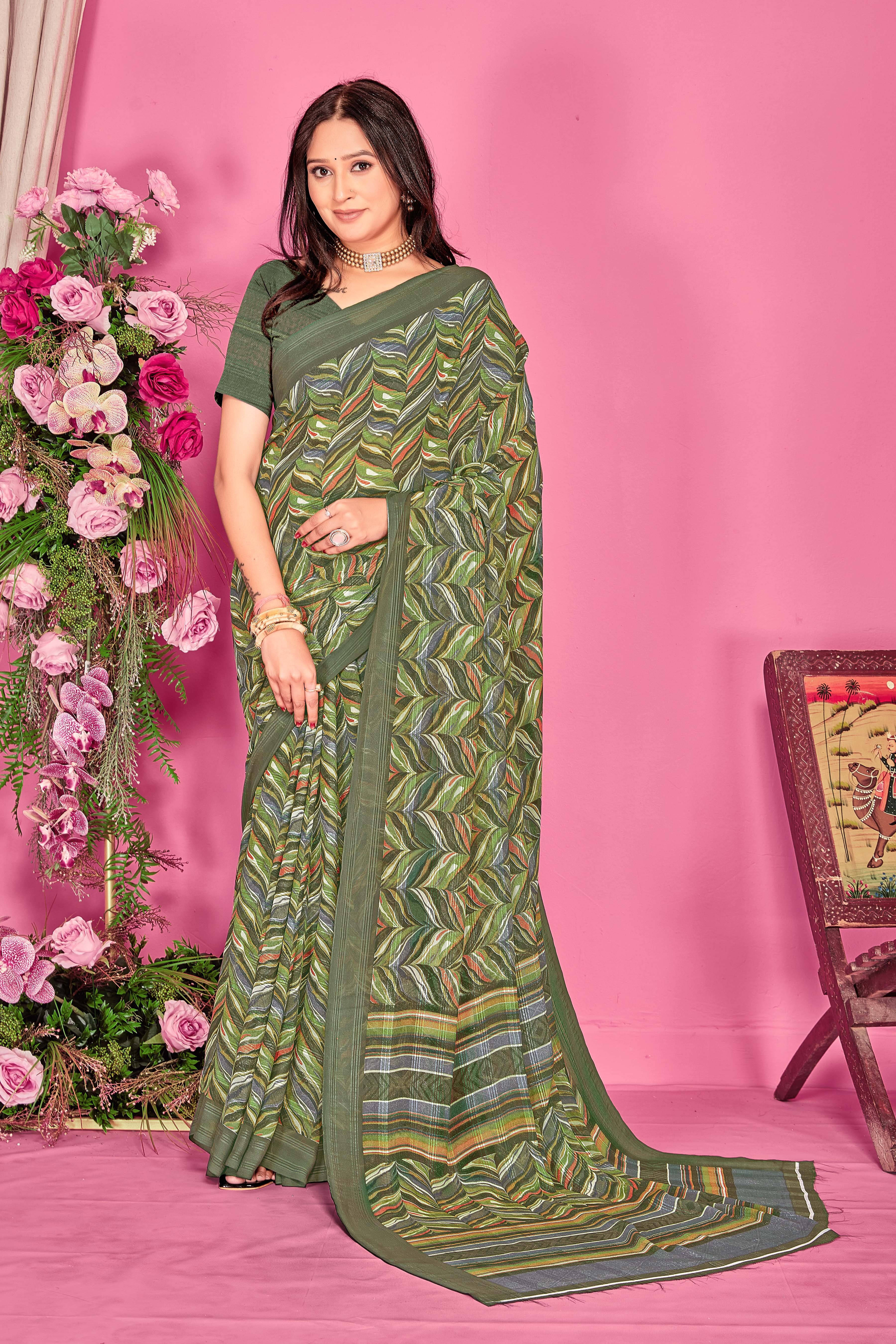 SAREEVE Chiffon Printed Saree With Unstitched Blouse Piece ( Green ) SAREEVE Chiffon Printed Saree With Unstitched Blouse Piece ( Green )