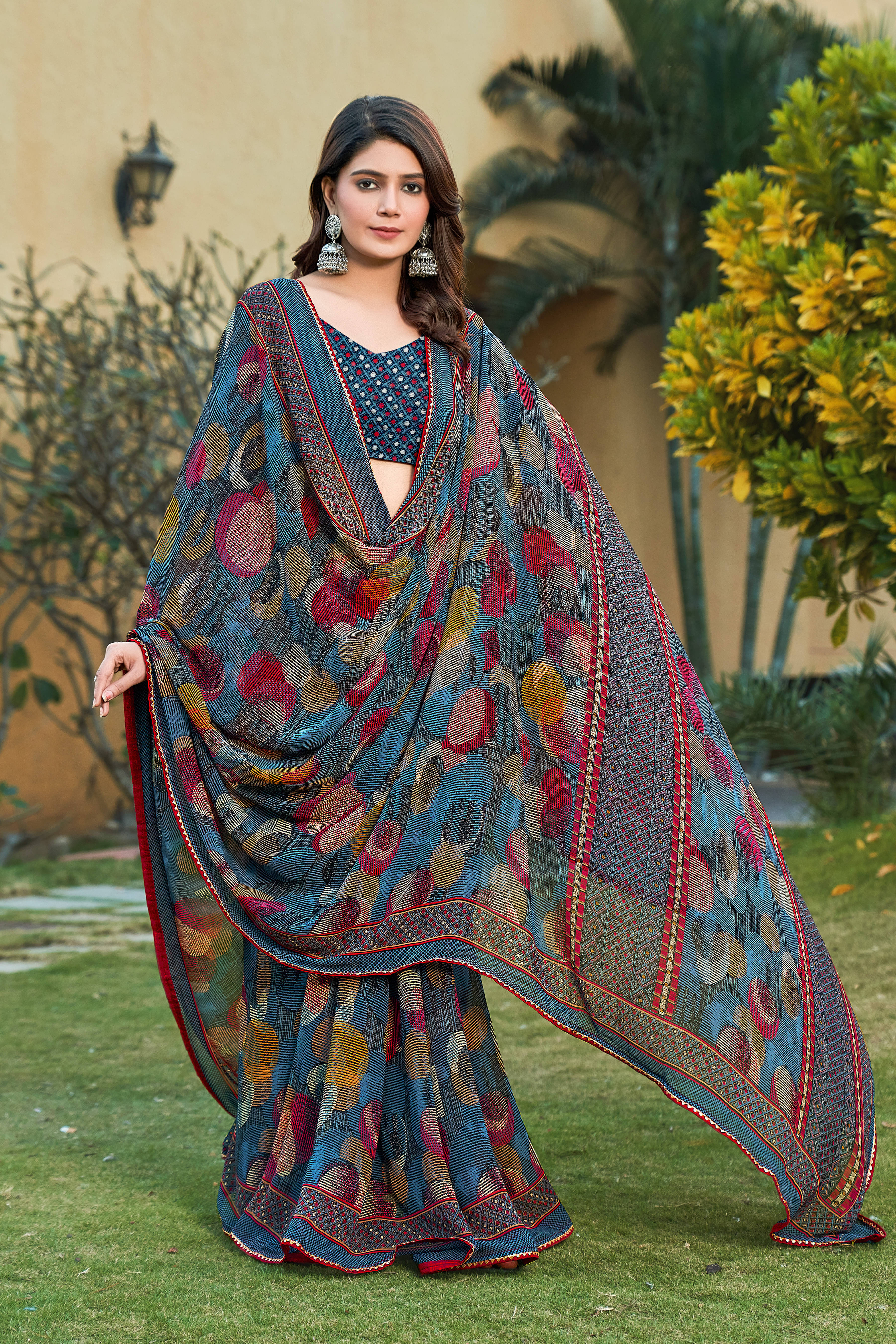     			SAREEVE Chiffon Printed Saree With Unstitched Blouse Piece ( Multicolor )