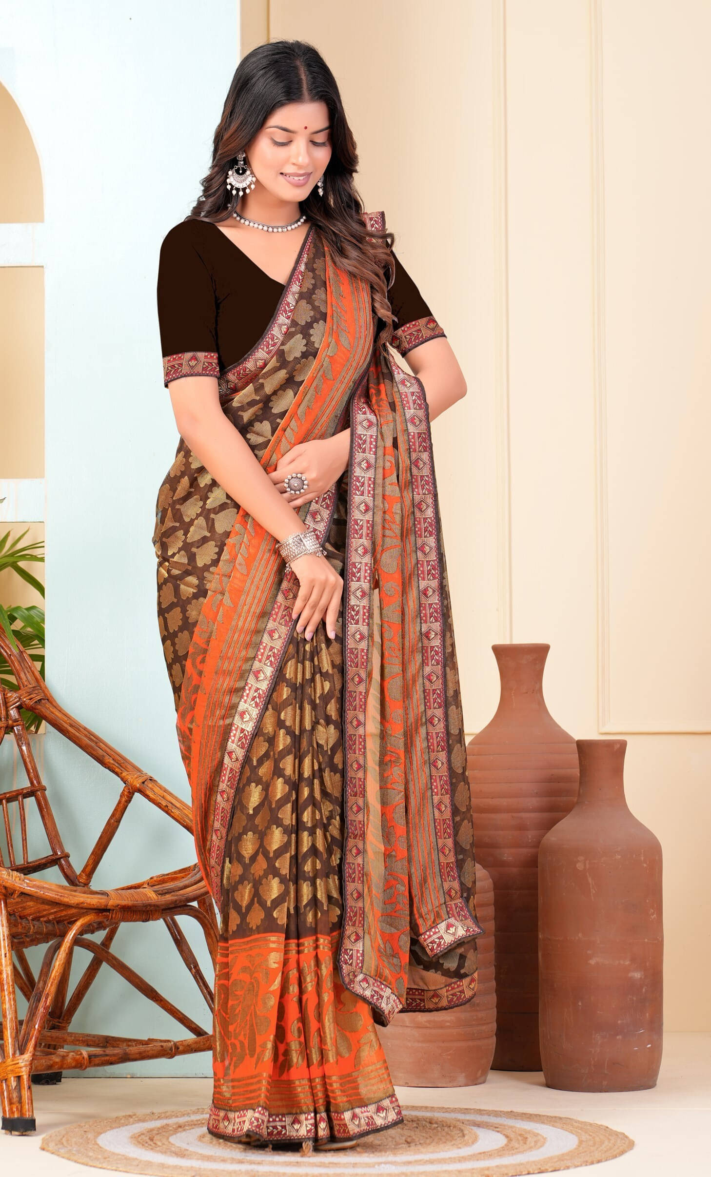 SAREEVE Chiffon Printed Saree With Unstitched Blouse Piece ( Brown ) SAREEVE Chiffon Printed Saree With Unstitched Blouse Piece ( Brown )