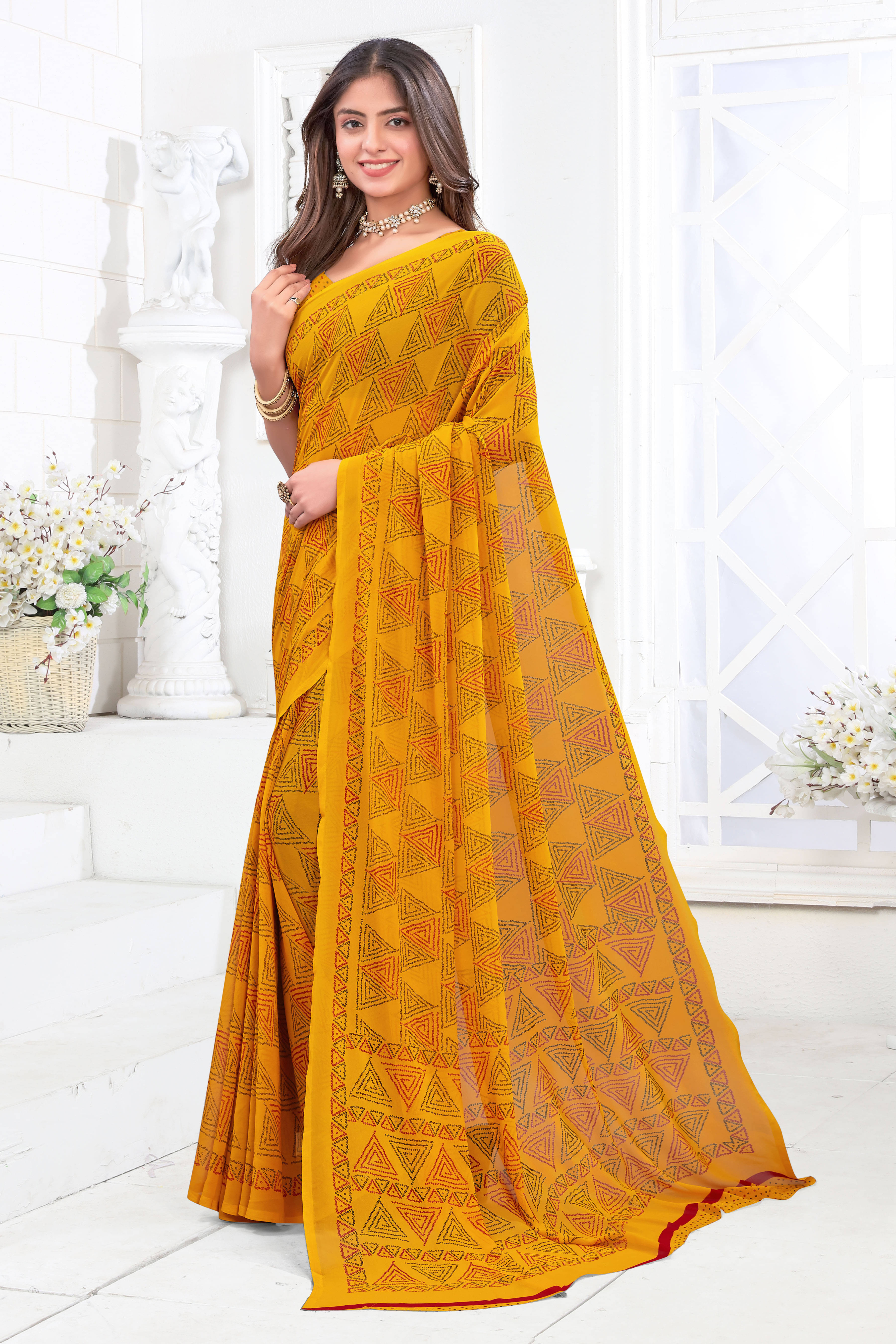 SAREEVE Chiffon Printed Saree With Unstitched Blouse Piece ( Yellow ) SAREEVE Chiffon Printed Saree With Unstitched Blouse Piece ( Yellow )