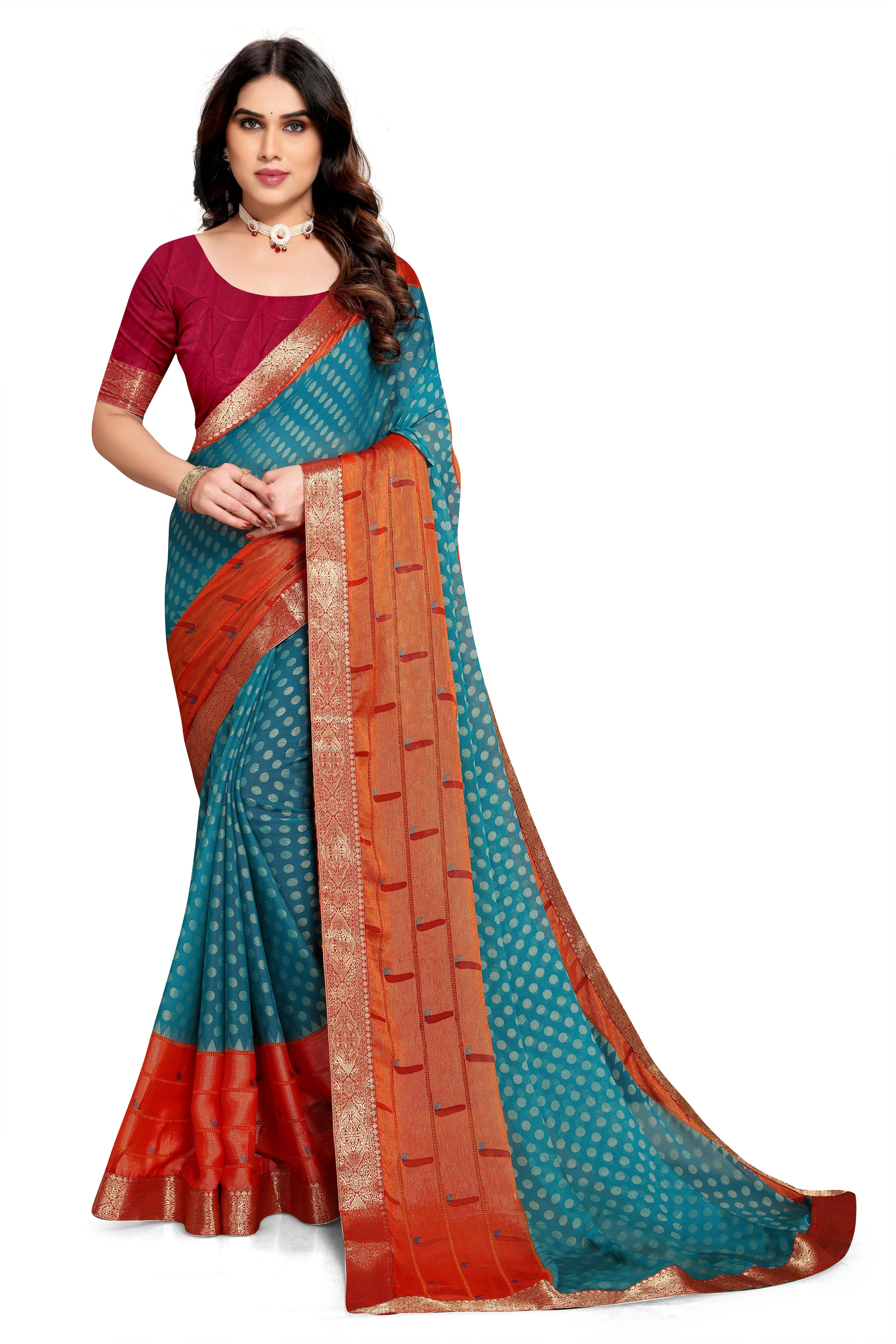 SAREEVE Chiffon Printed Saree With Unstitched Blouse Piece ( Light Blue ) SAREEVE Chiffon Printed Saree With Unstitched Blouse Piece ( Light Blue )