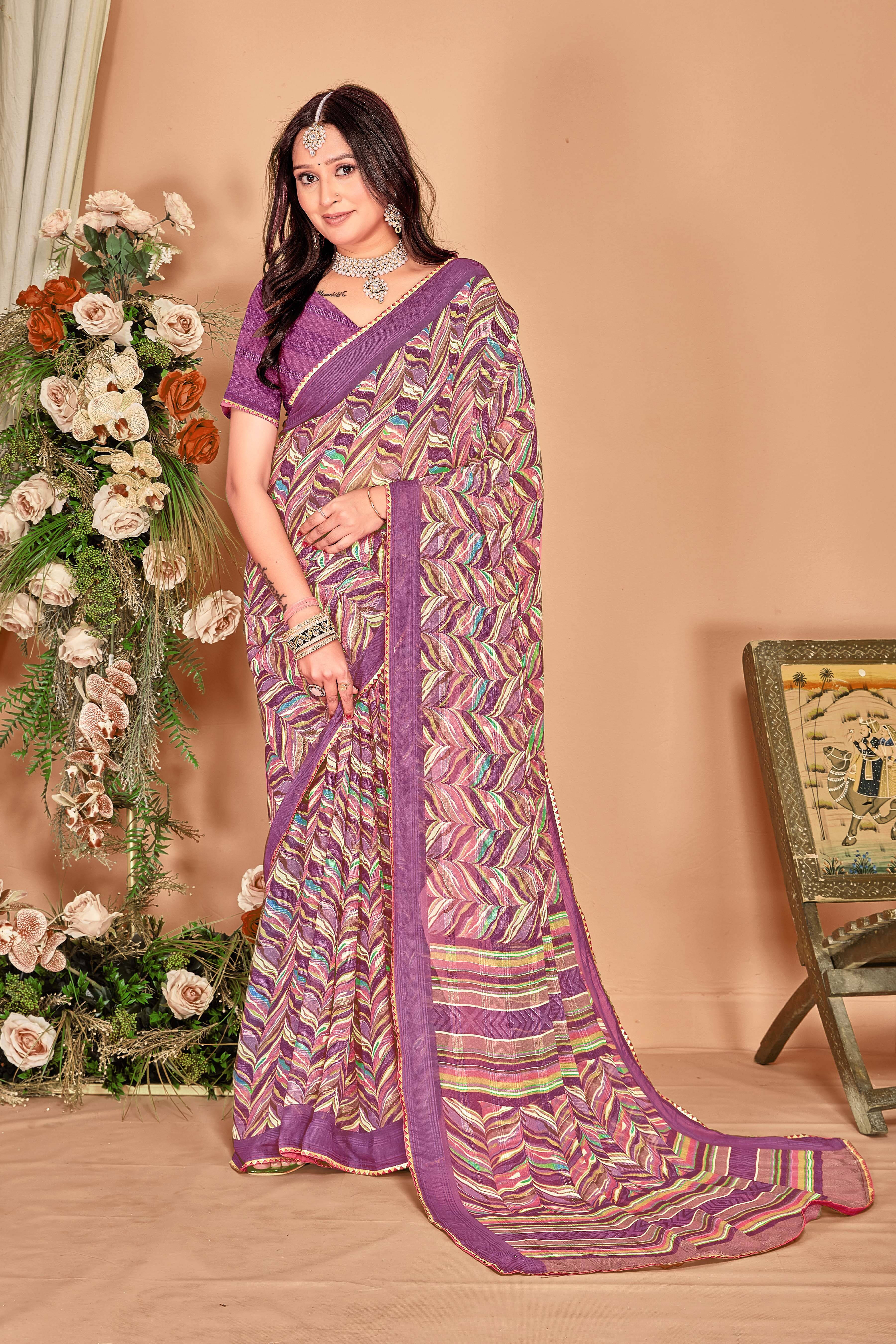     			SAREEVE Chiffon Printed Saree With Unstitched Blouse Piece ( Purple )