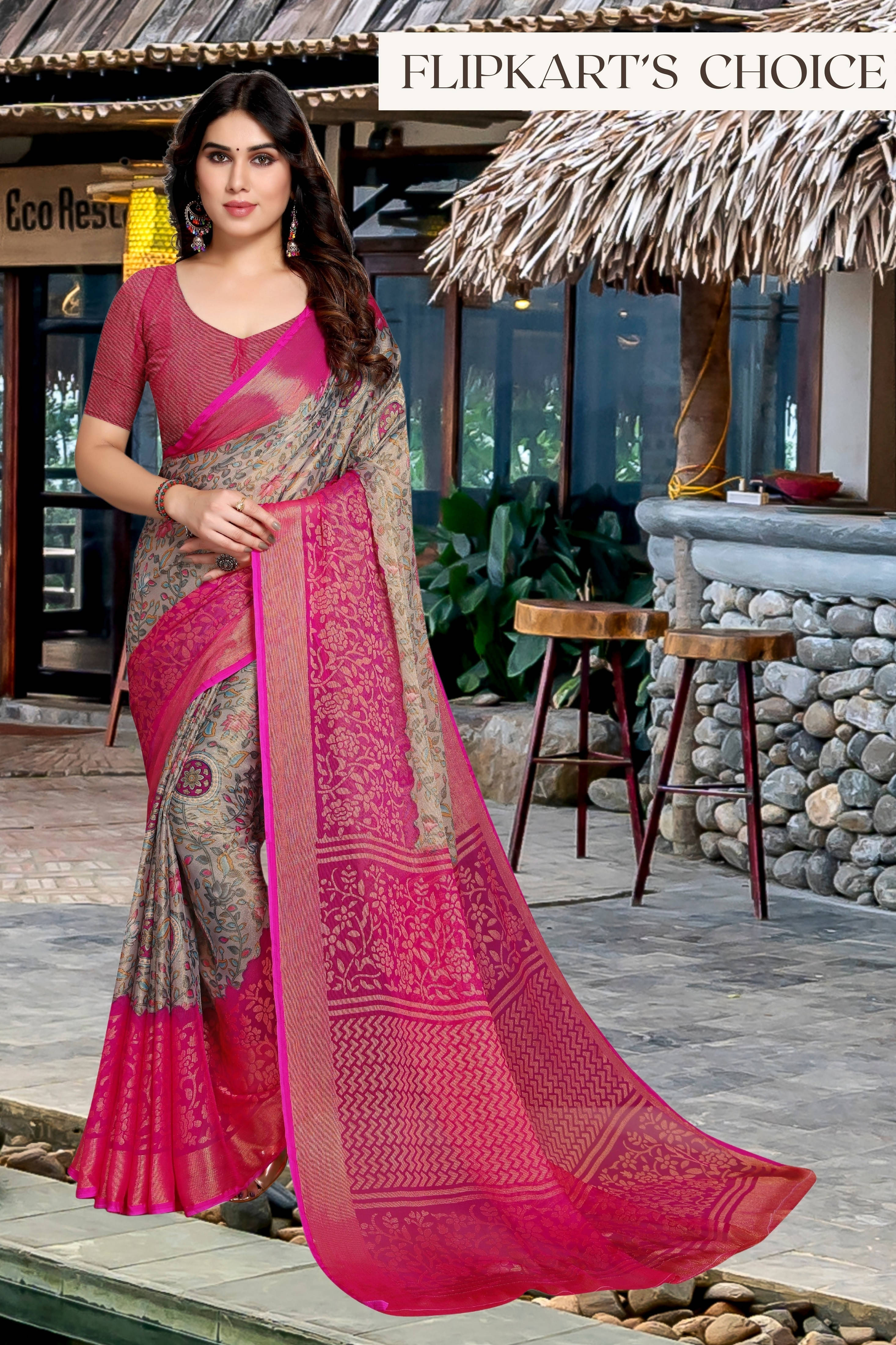 SAREEVE Chiffon Printed Saree With Unstitched Blouse Piece ( Multicolor ) SAREEVE Chiffon Printed Saree With Unstitched Blouse Piece ( Multicolor )