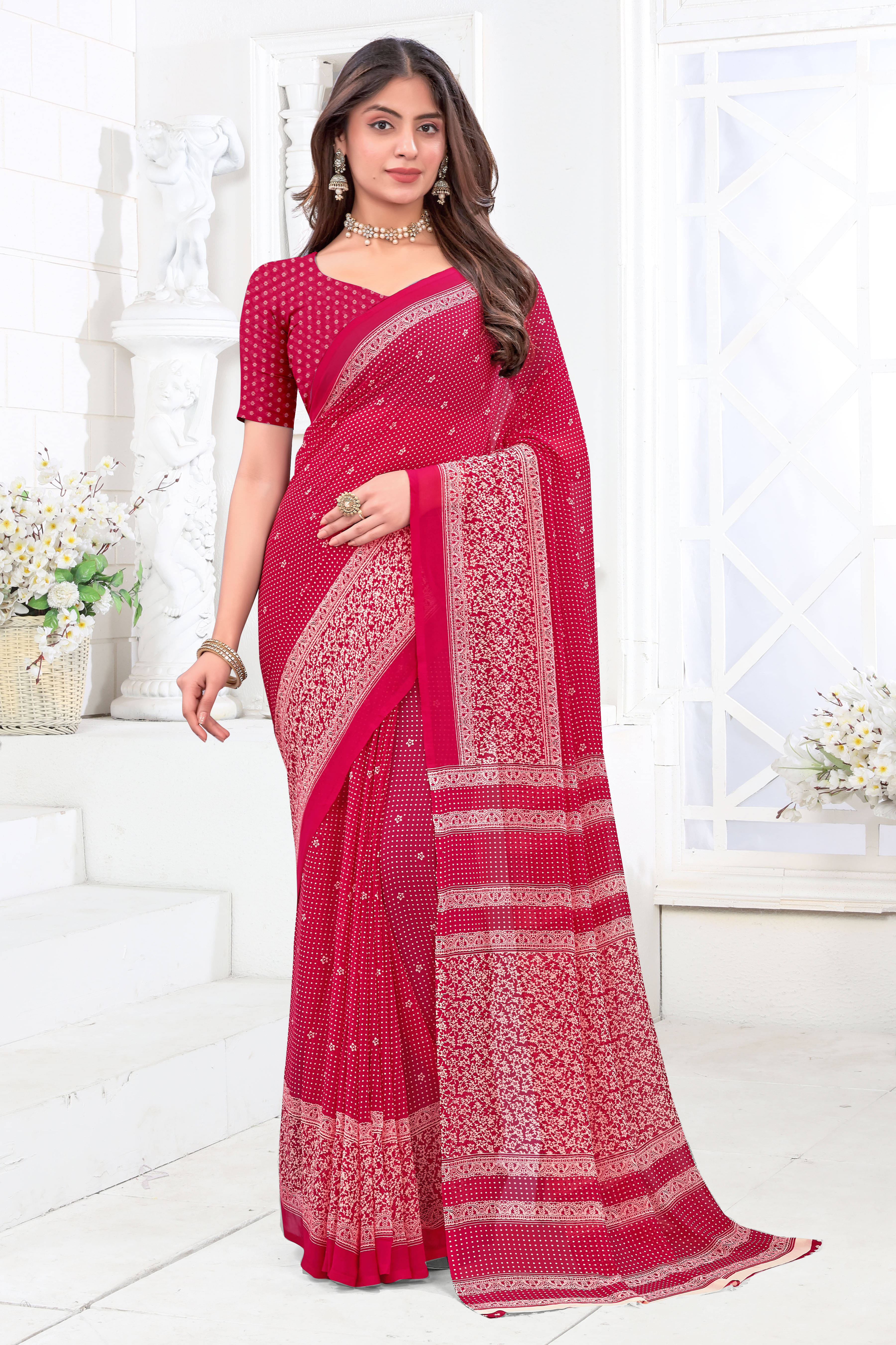     			SAREEVE Chiffon Printed Saree With Unstitched Blouse Piece ( Pink )