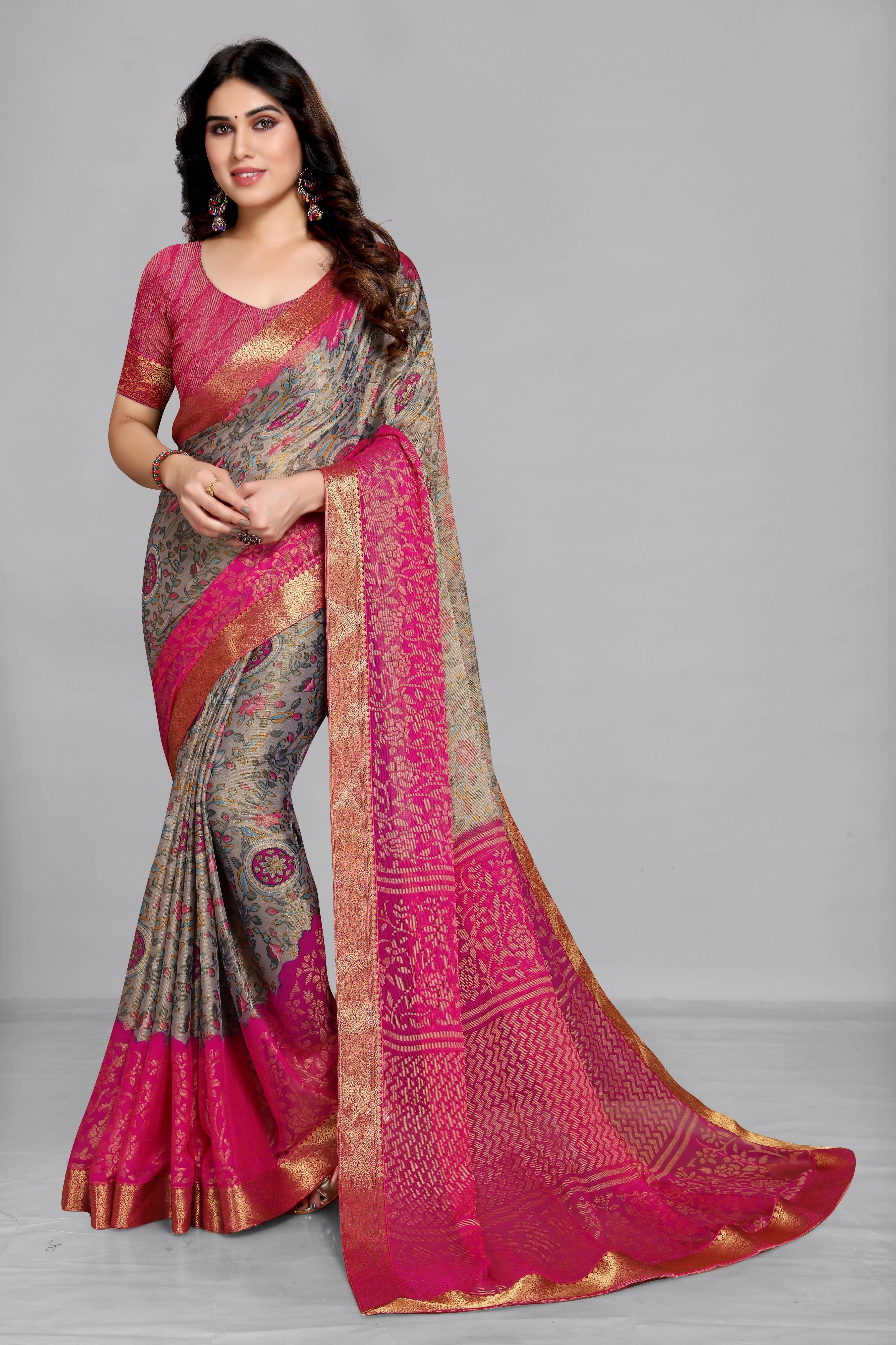    			SAREEVE Chiffon Printed Saree With Unstitched Blouse Piece ( Multicolor )