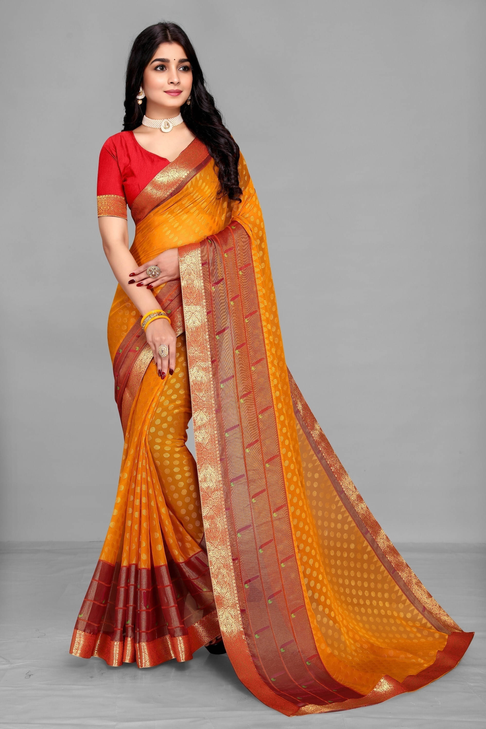 SAREEVE Chiffon Printed Saree With Unstitched Blouse Piece ( Mustard ) SAREEVE Chiffon Printed Saree With Unstitched Blouse Piece ( Mustard )