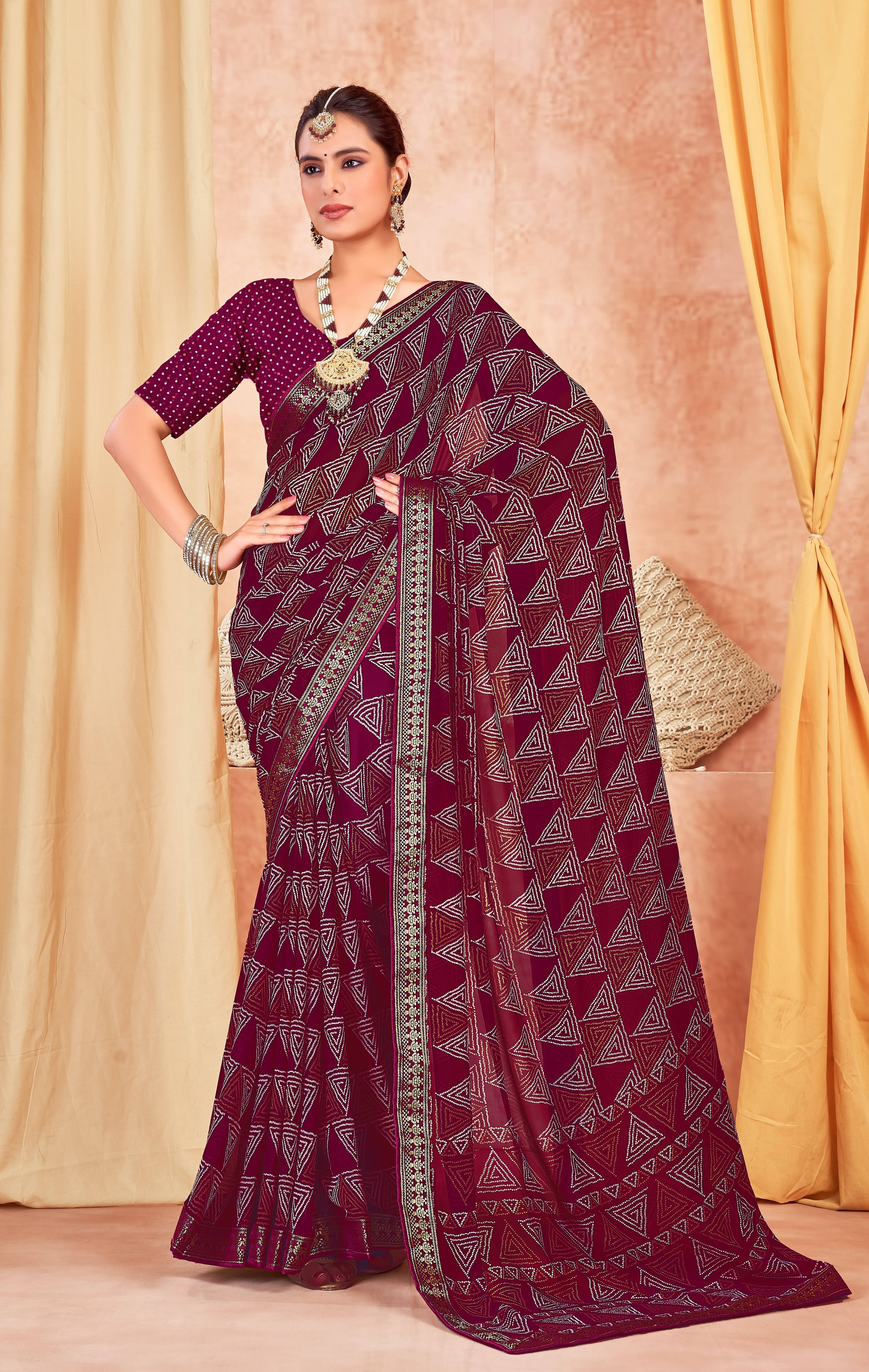     			SAREEVE Chiffon Printed Saree With Unstitched Blouse Piece ( Purple )