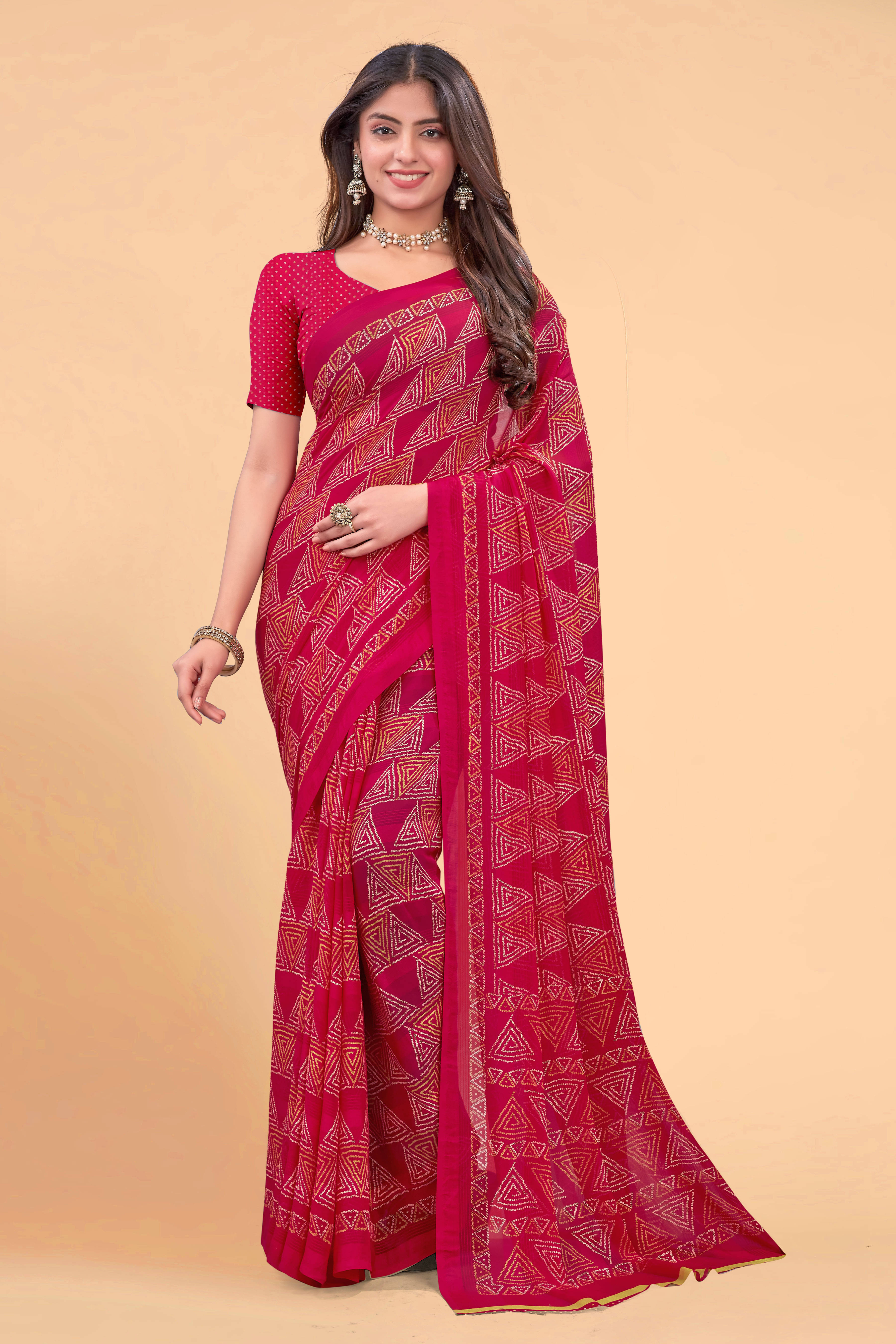     			SAREEVE Chiffon Printed Saree With Unstitched Blouse Piece ( Pink )