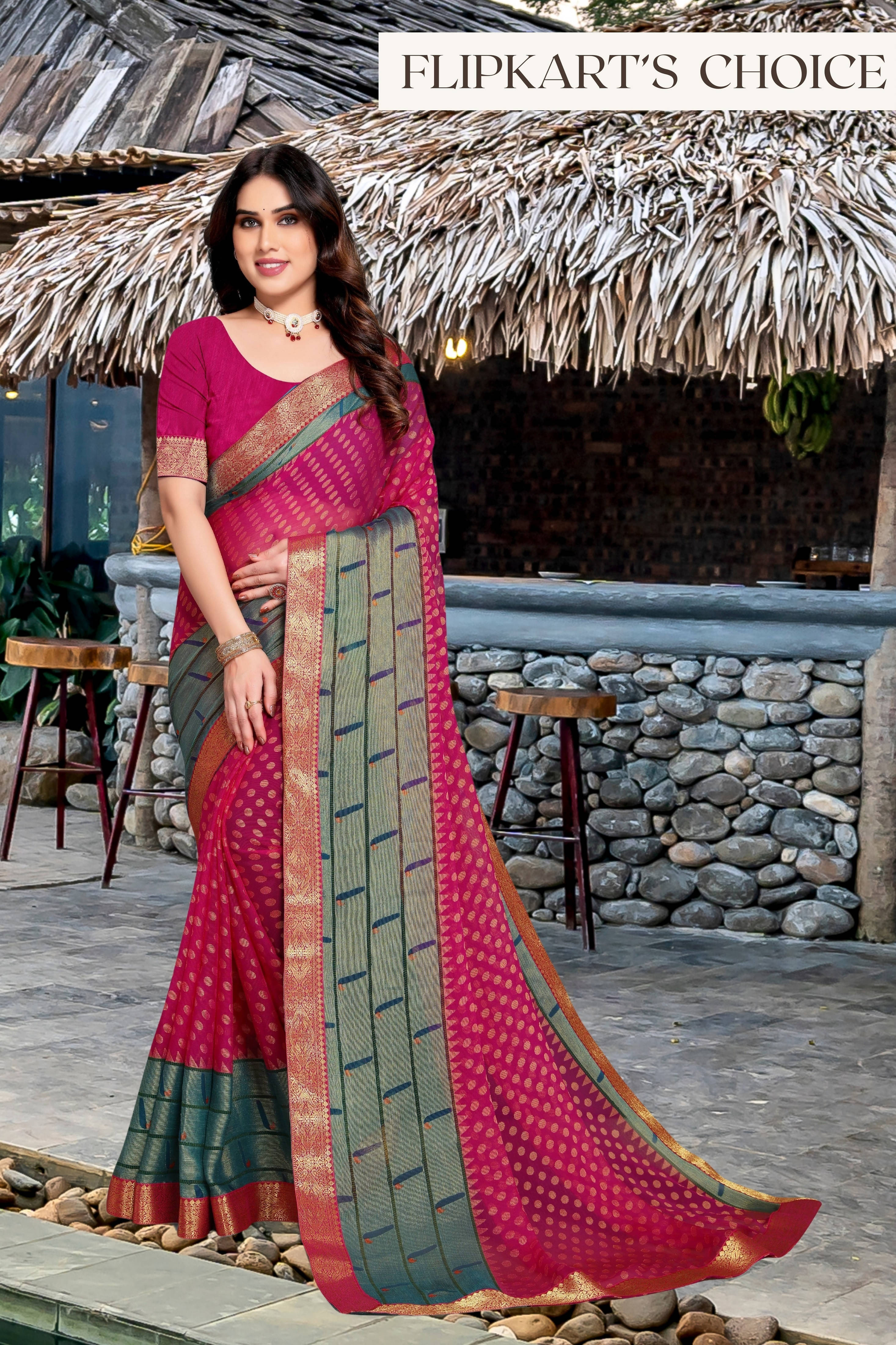     			SAREEVE Chiffon Printed Saree With Unstitched Blouse Piece ( Multicolor )