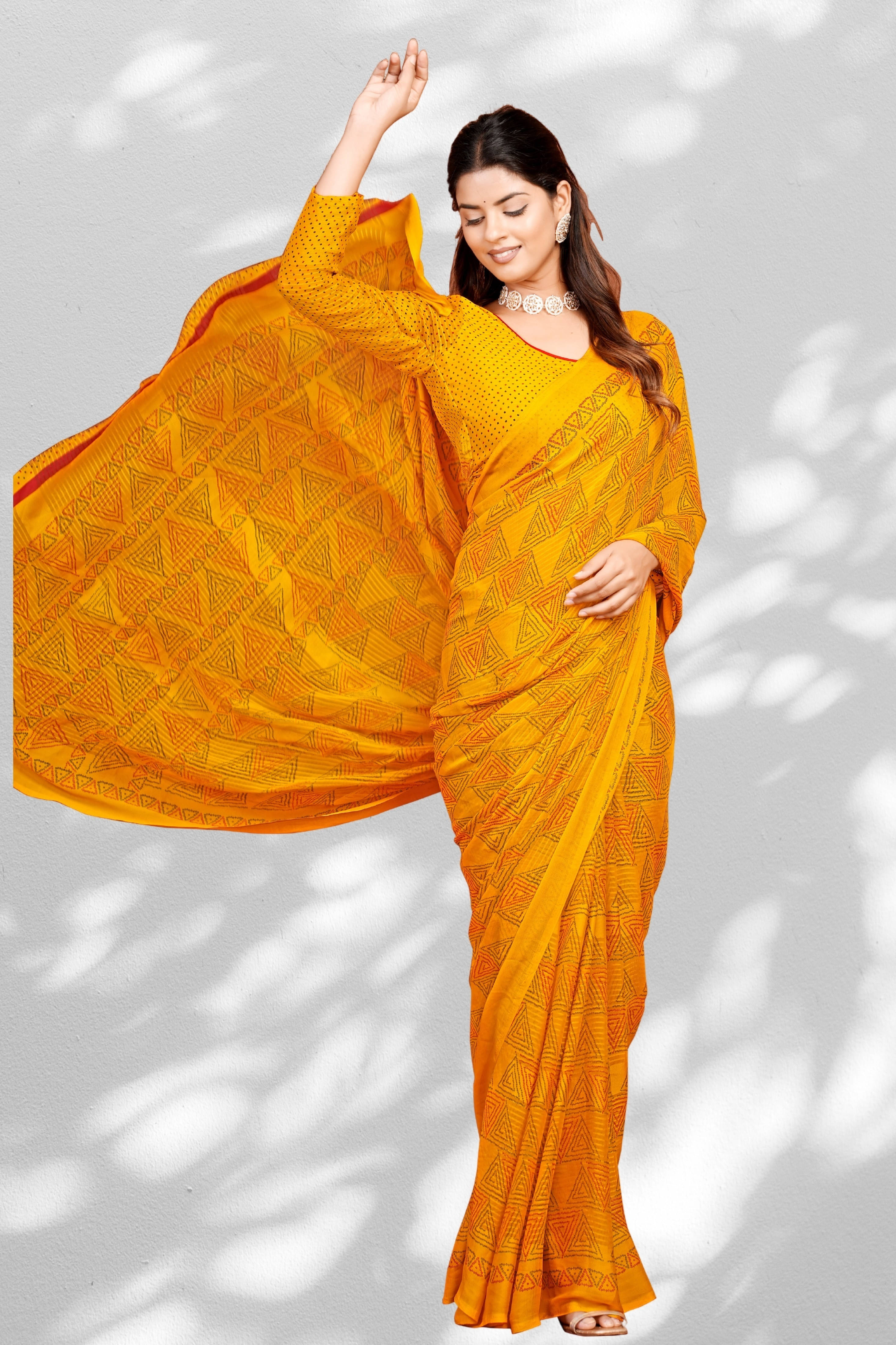 SAREEVE Chiffon Printed Saree With Unstitched Blouse Piece ( Yellow ) SAREEVE Chiffon Printed Saree With Unstitched Blouse Piece ( Yellow )
