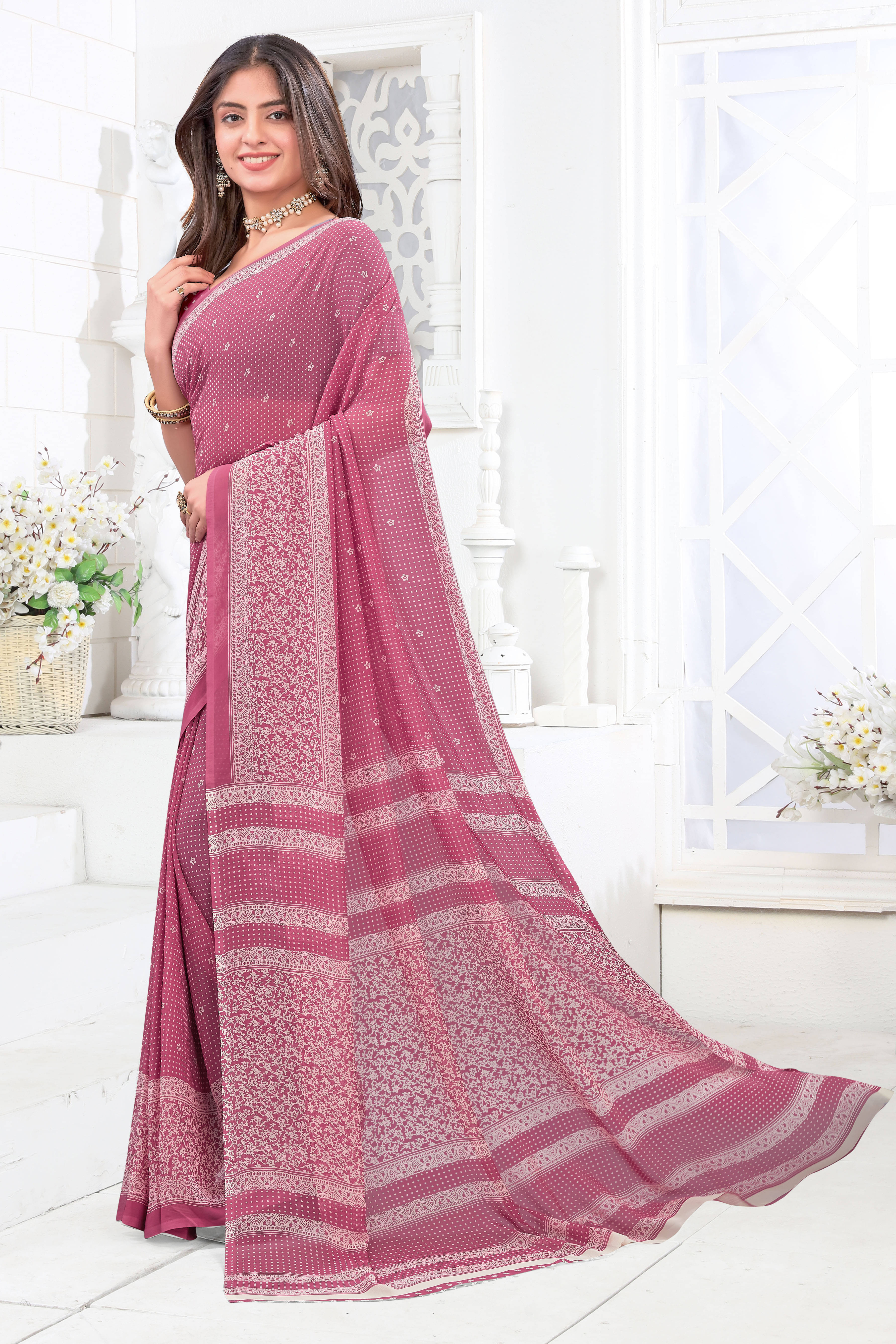     			SAREEVE Chiffon Printed Saree With Unstitched Blouse Piece ( Pink )