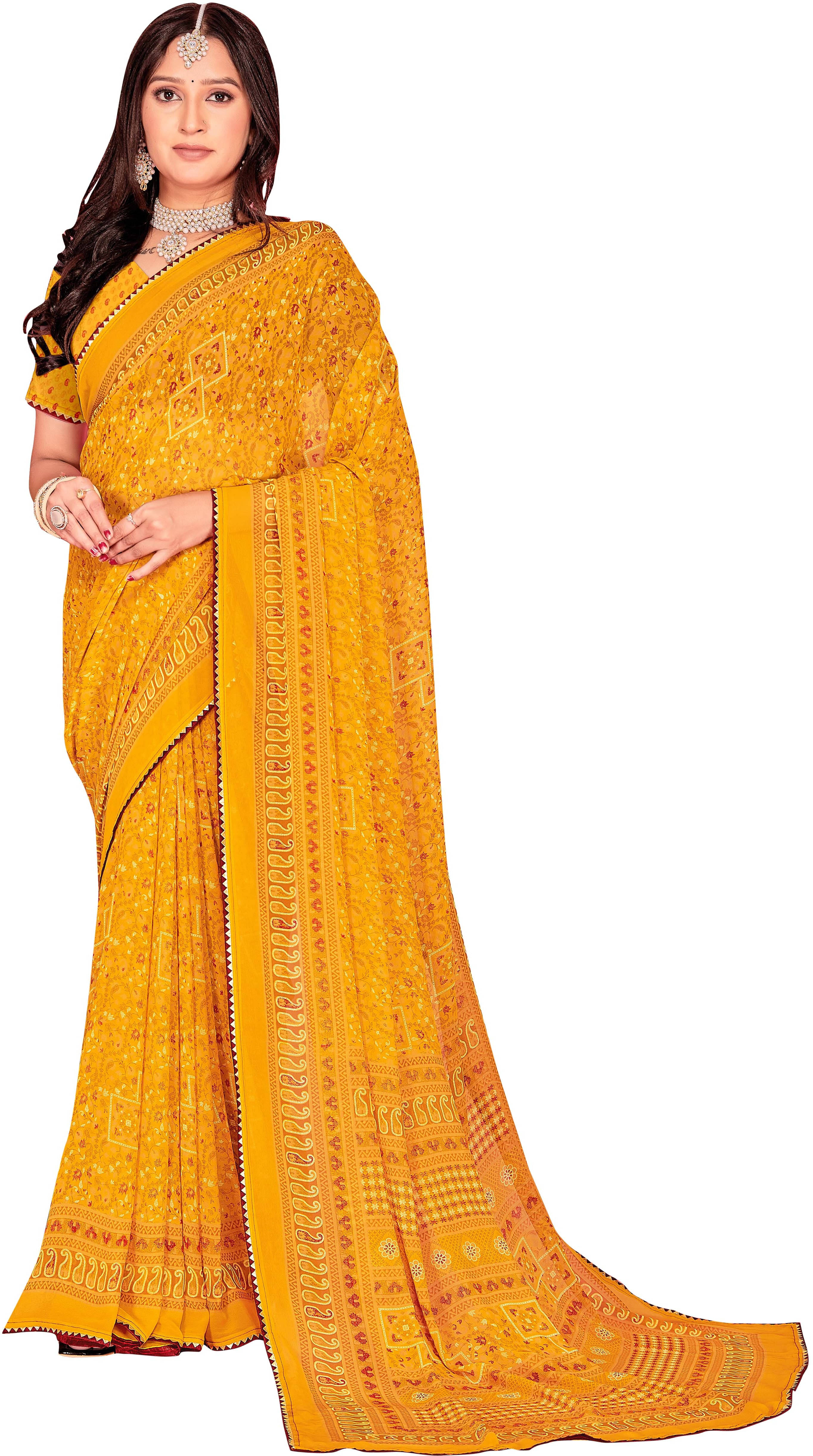     			SAREEVE Chiffon Printed Saree With Unstitched Blouse Piece ( Multicolor )