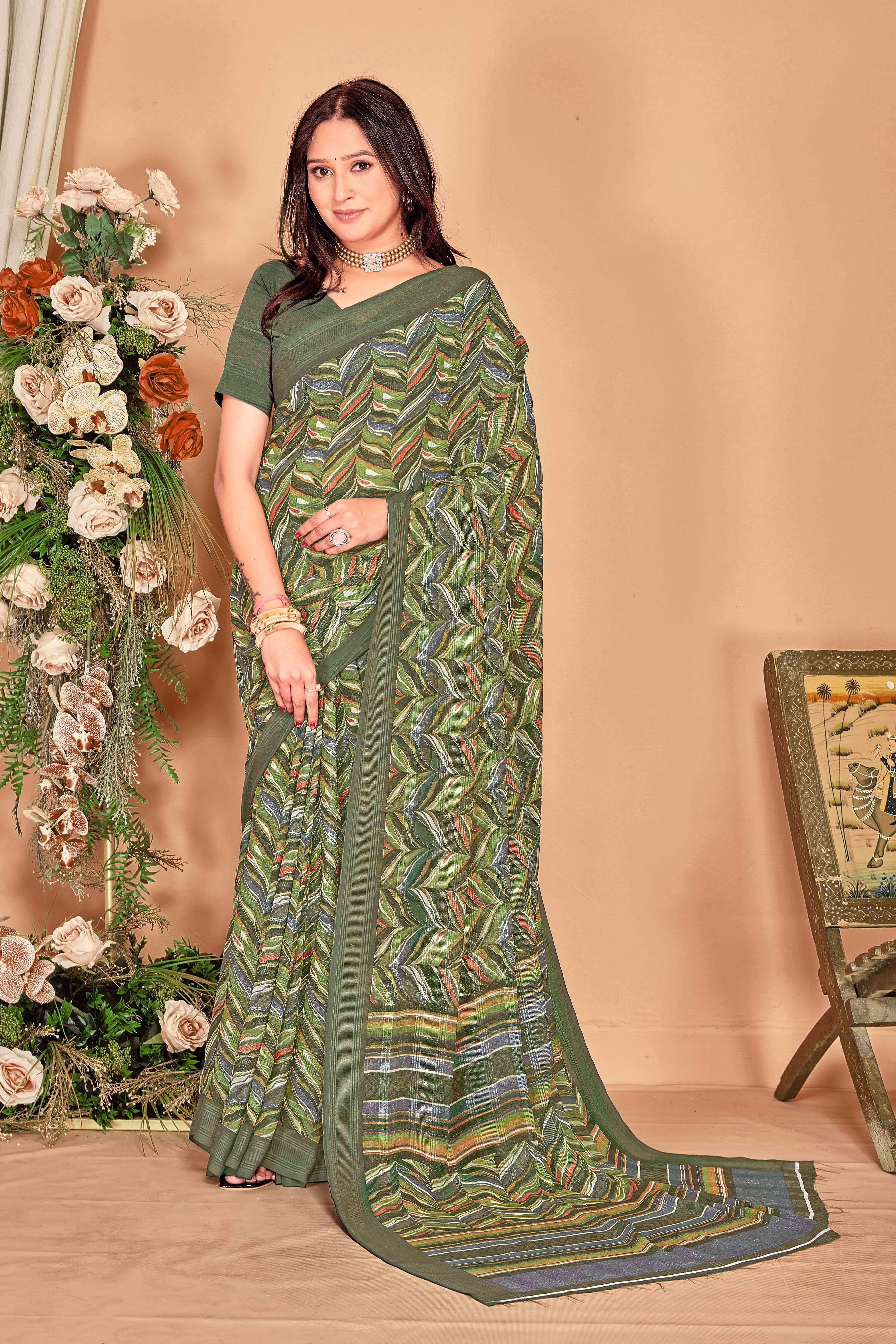 SAREEVE Chiffon Printed Saree With Unstitched Blouse Piece ( Light Green ) SAREEVE Chiffon Printed Saree With Unstitched Blouse Piece ( Light Green )