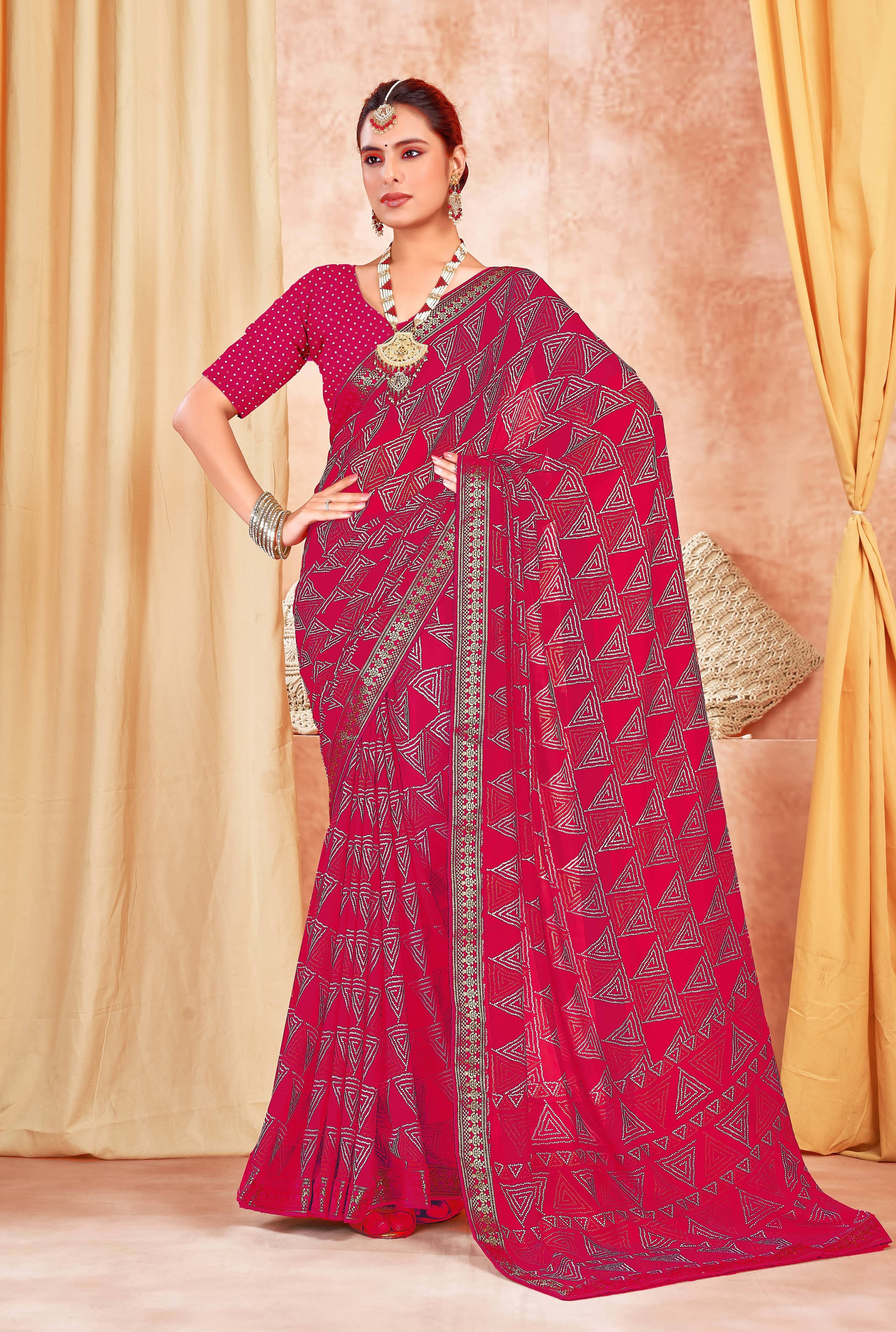     			SAREEVE Chiffon Printed Saree With Unstitched Blouse Piece ( Pink )