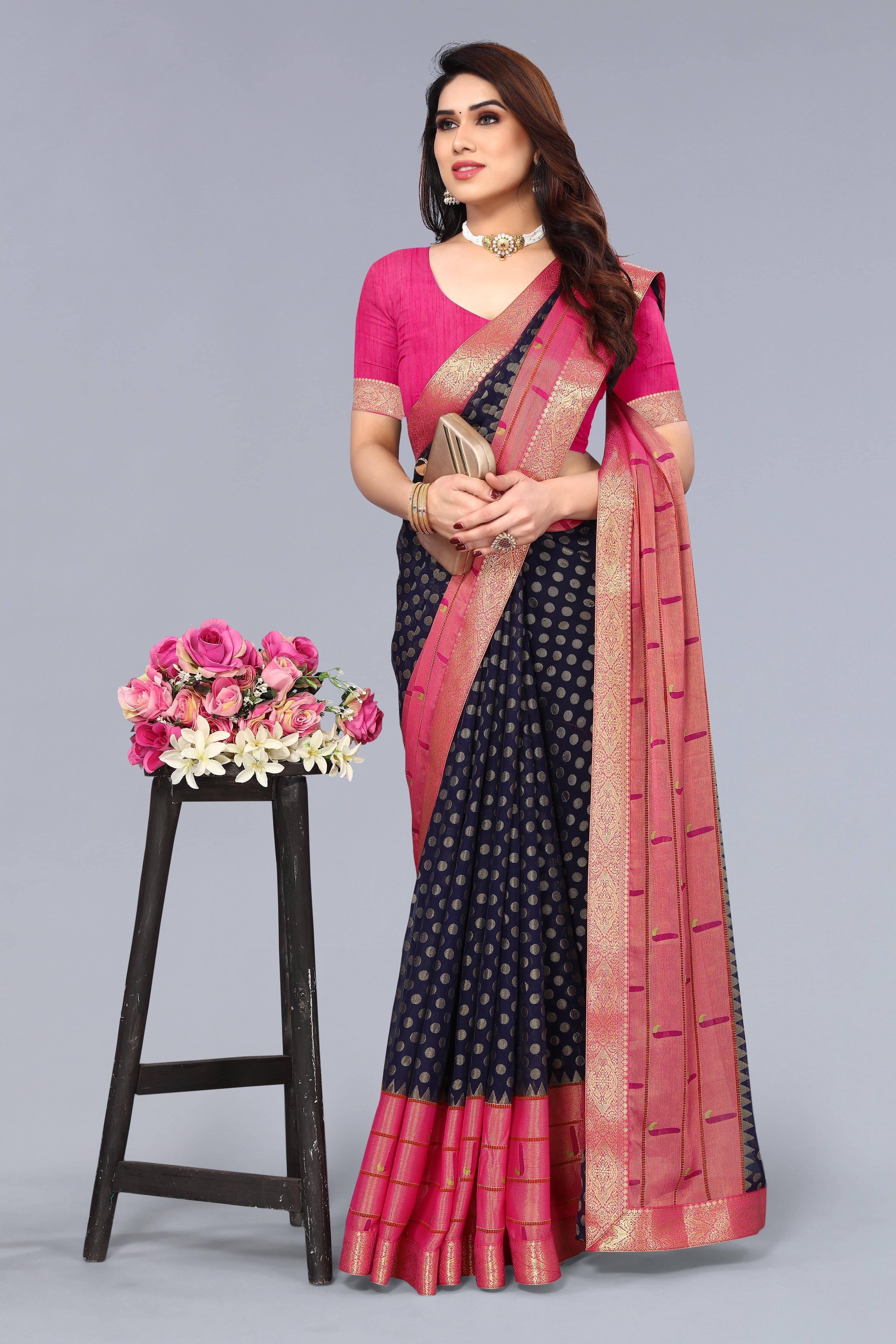 SAREEVE Chiffon Printed Saree With Unstitched Blouse Piece ( Pink ) SAREEVE Chiffon Printed Saree With Unstitched Blouse Piece ( Pink )