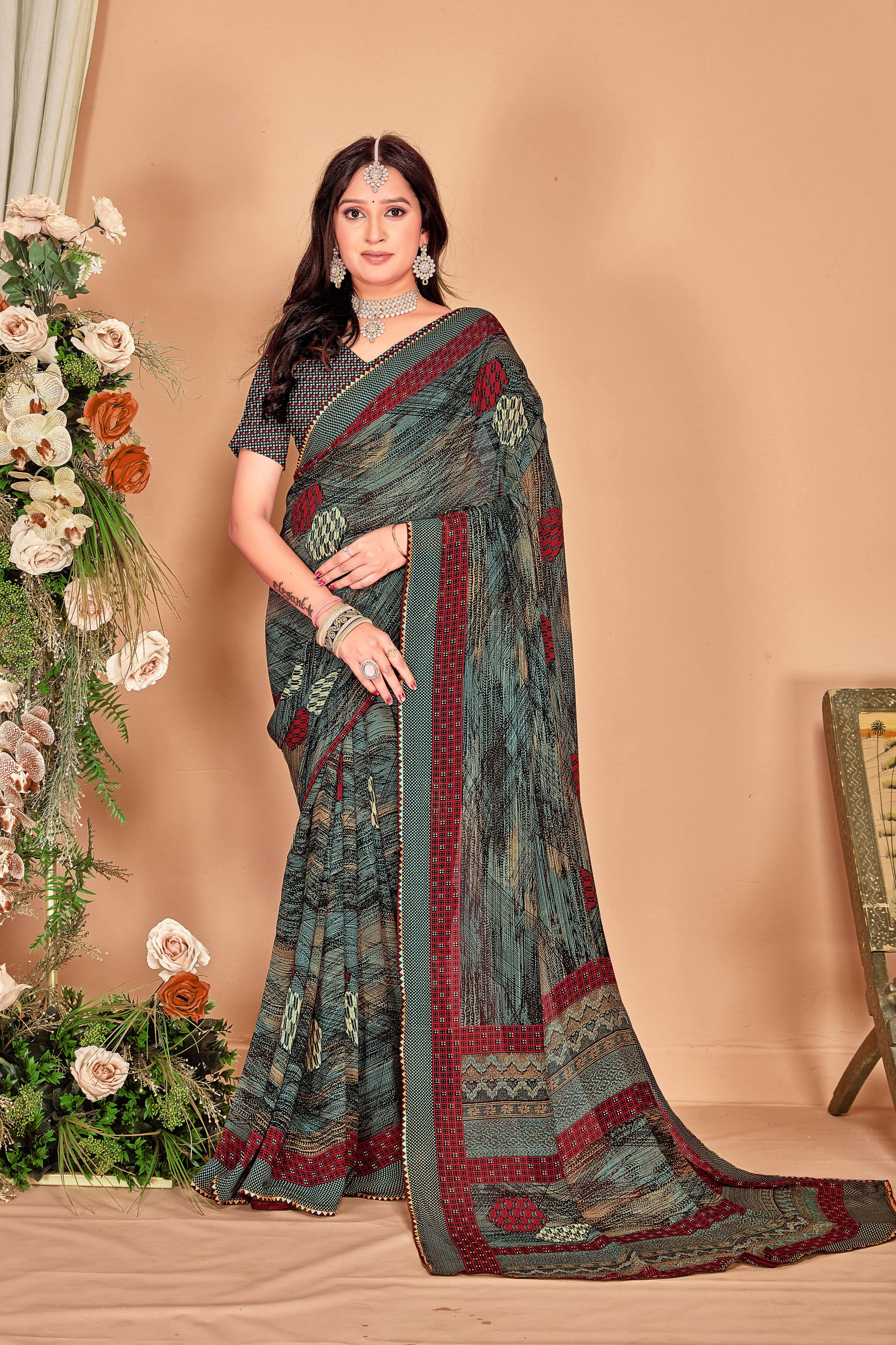 SAREEVE Chiffon Printed Saree With Unstitched Blouse Piece ( Green ) SAREEVE Chiffon Printed Saree With Unstitched Blouse Piece ( Green )