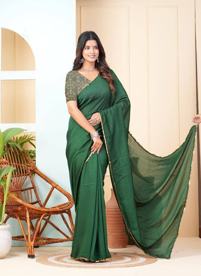 SAREEVE Chiffon Solid Saree With Unstitched Blouse Piece ( Green ) SAREEVE Chiffon Solid Saree With Unstitched Blouse Piece ( Green )