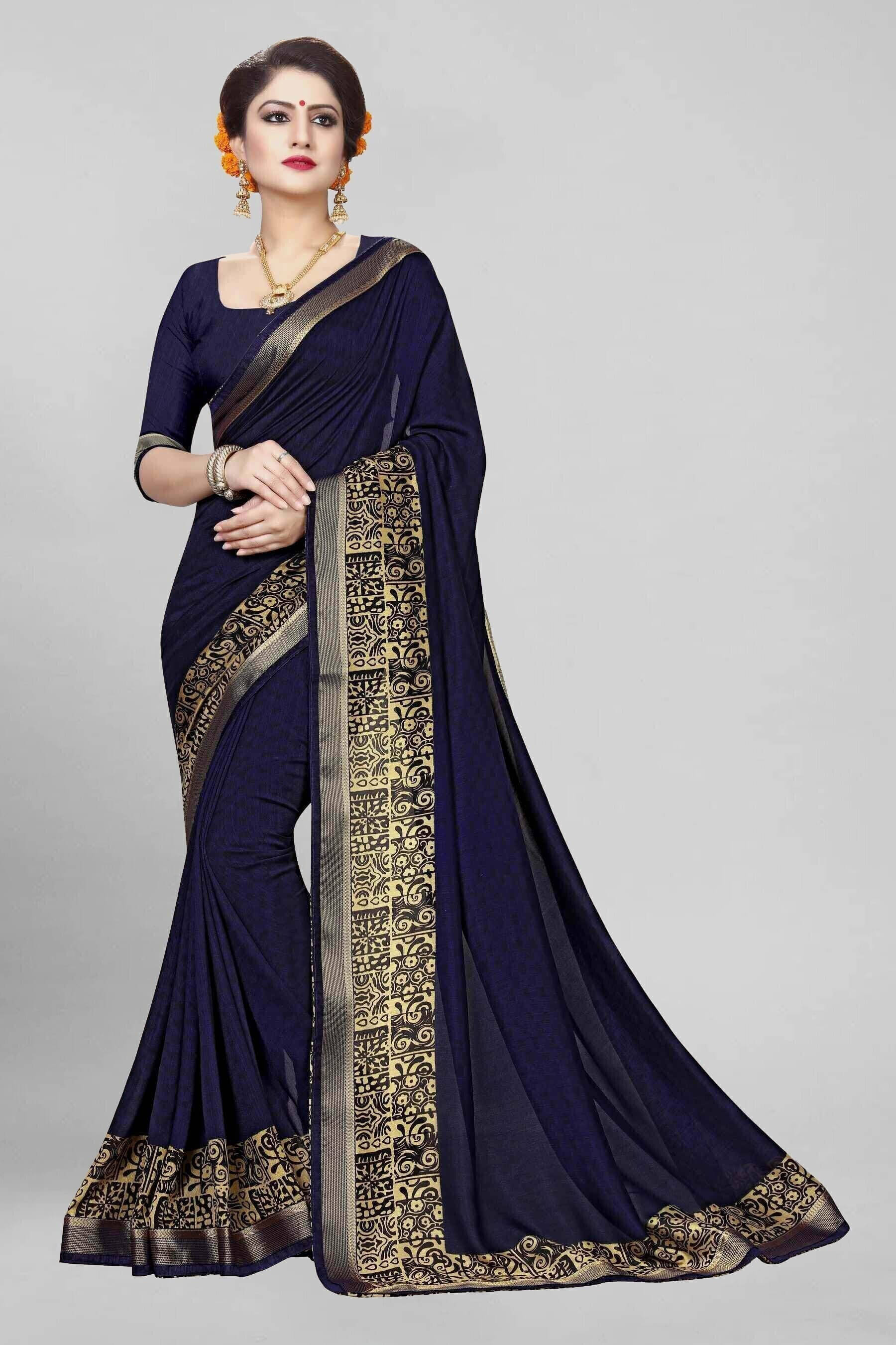     			SAREEVE Georgette Embellished Saree With Unstitched Blouse Piece ( Navy Blue )