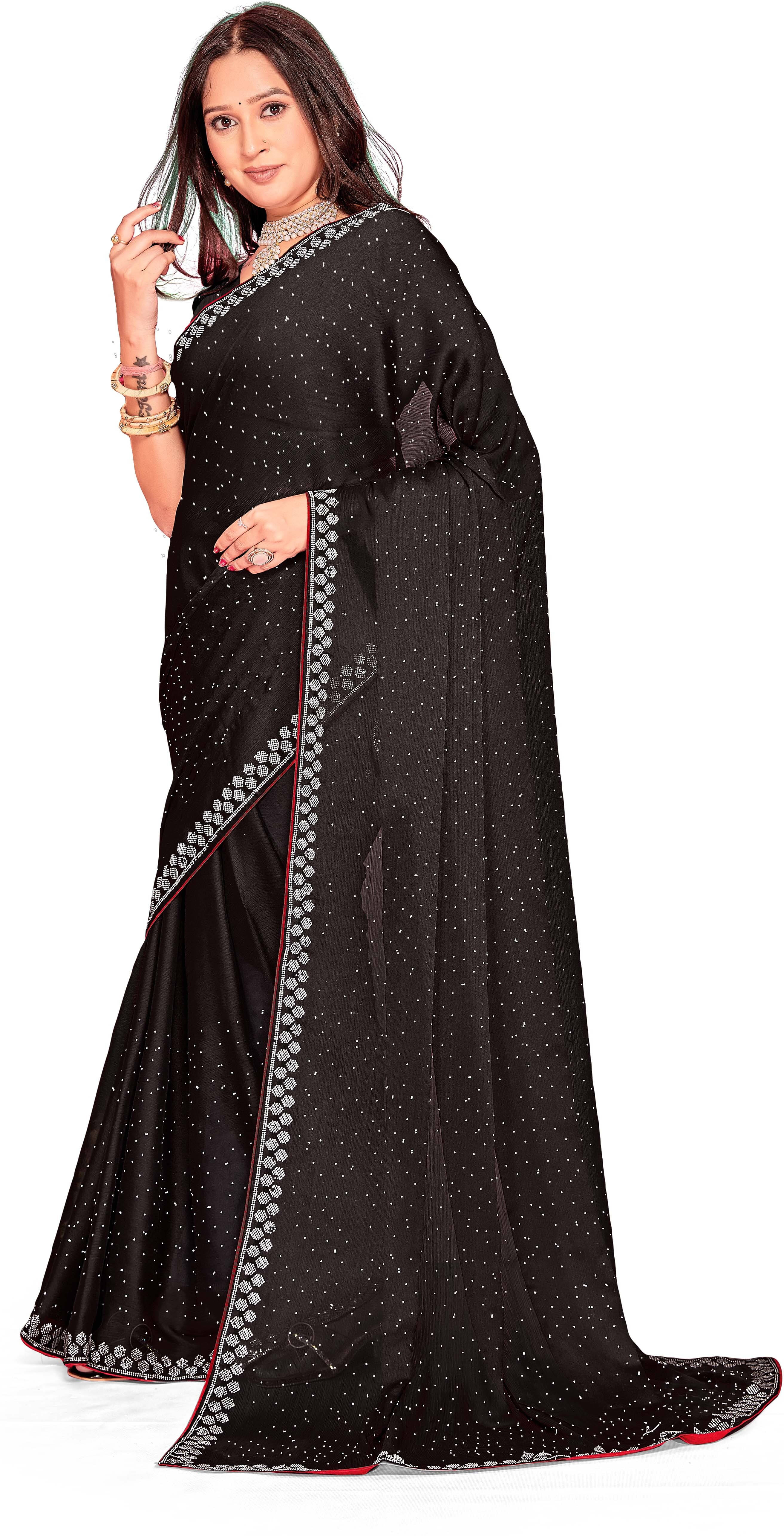 SAREEVE Georgette Embroidered Saree With Unstitched Blouse Piece ( Black ) SAREEVE Georgette Embroidered Saree With Unstitched Blouse Piece ( Black )