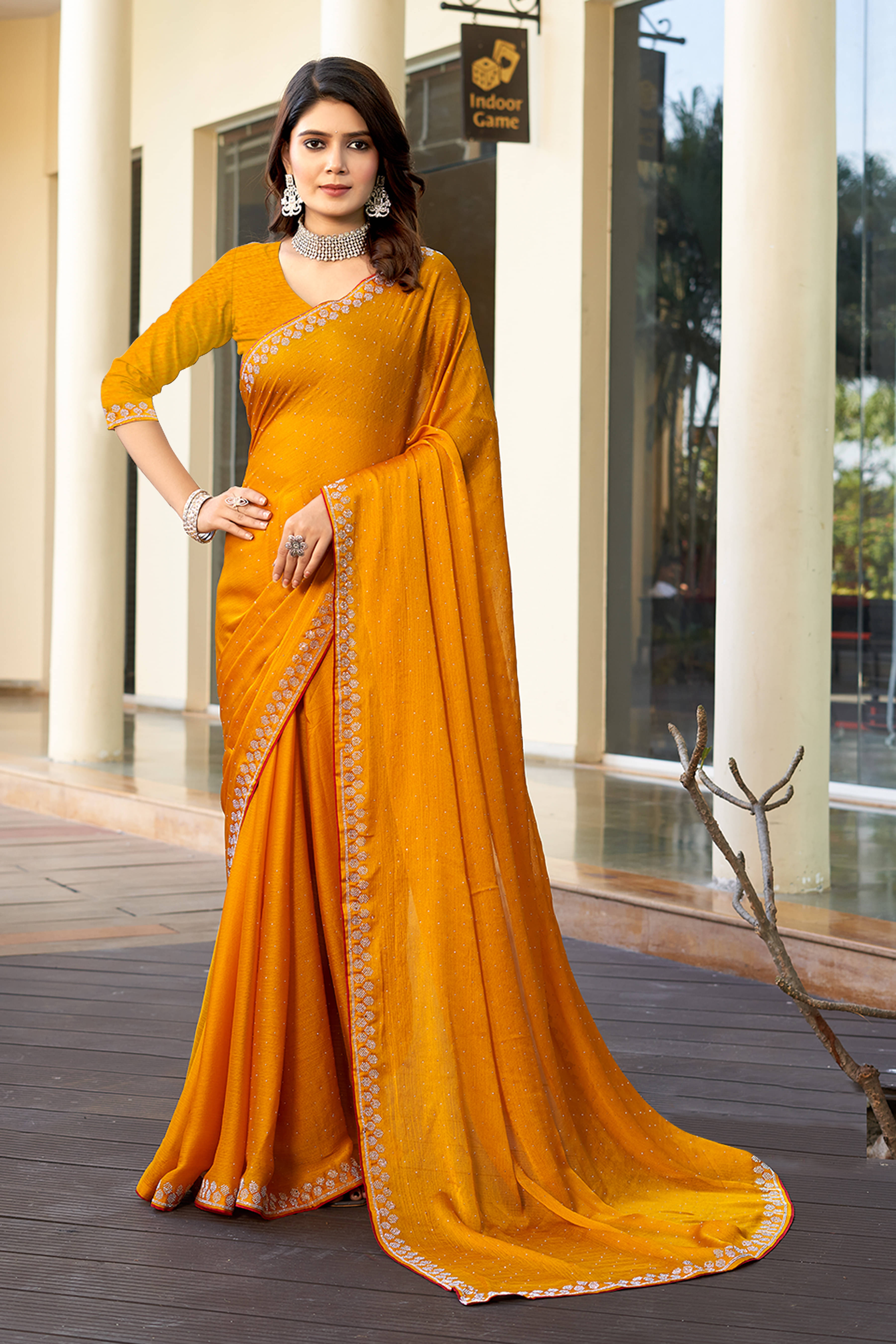 SAREEVE Georgette Embroidered Saree With Unstitched Blouse Piece ( Yellow ) SAREEVE Georgette Embroidered Saree With Unstitched Blouse Piece ( Yellow )