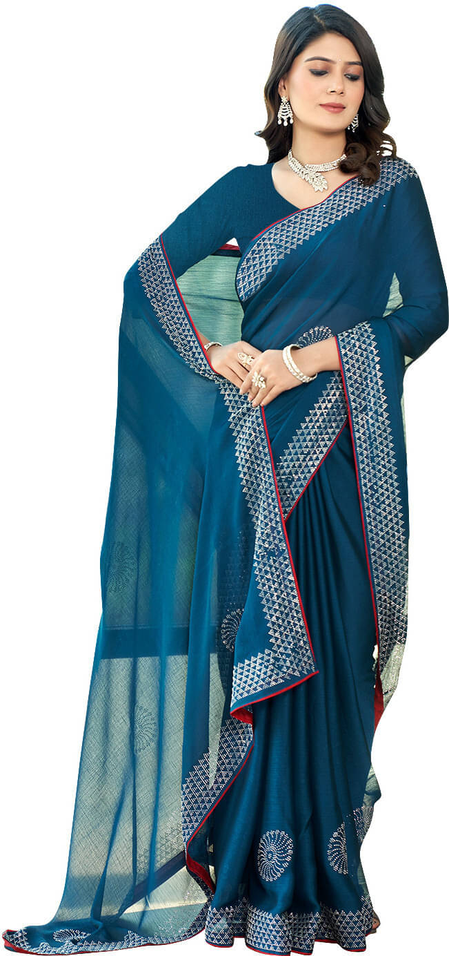     			SAREEVE Georgette Embroidered Saree With Unstitched Blouse Piece ( Blue )