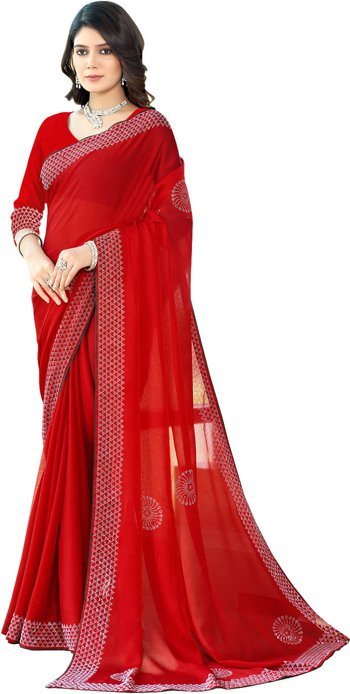     			SAREEVE Georgette Embroidered Saree With Unstitched Blouse Piece ( Red )