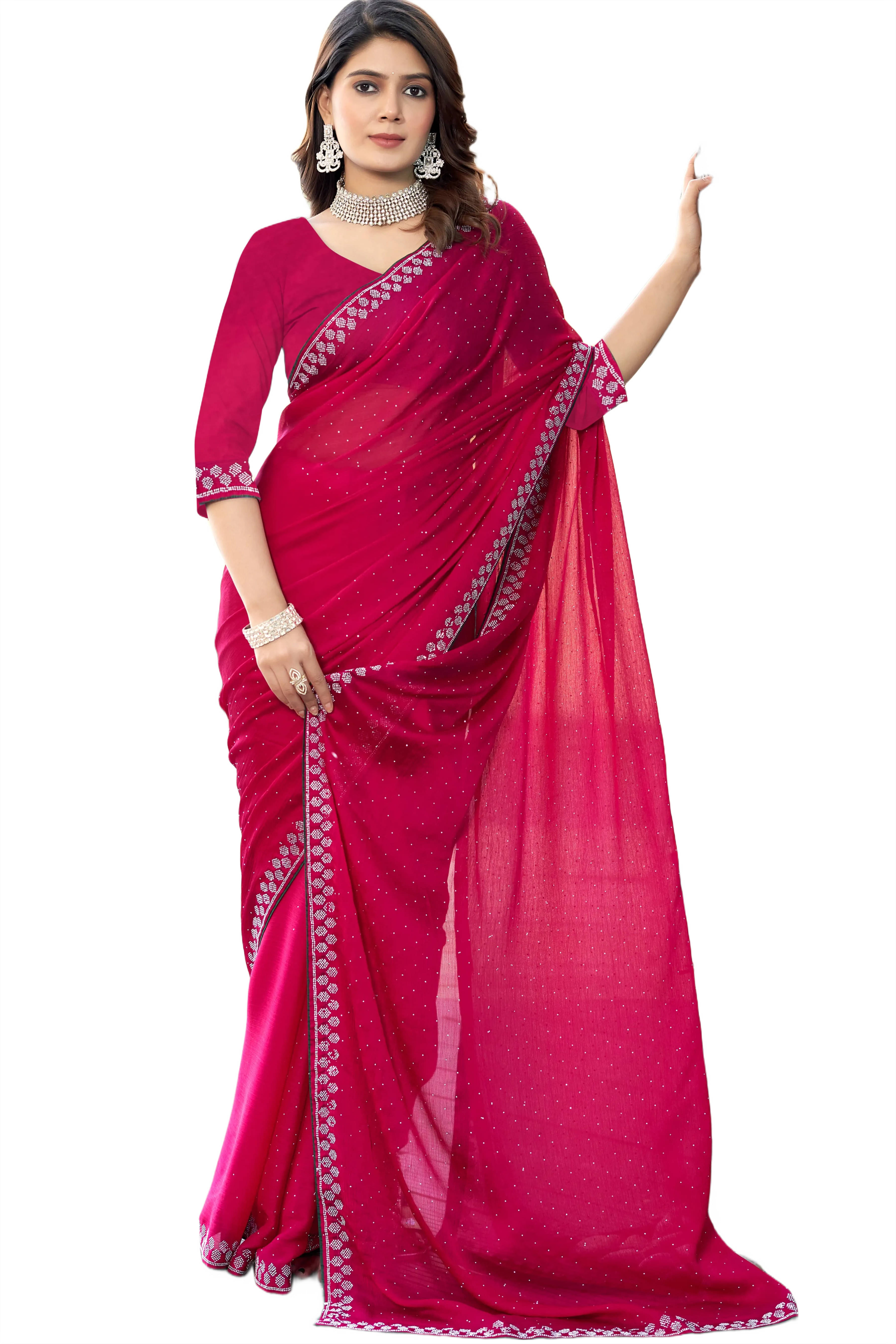    			SAREEVE Georgette Embroidered Saree With Unstitched Blouse Piece ( Pink )