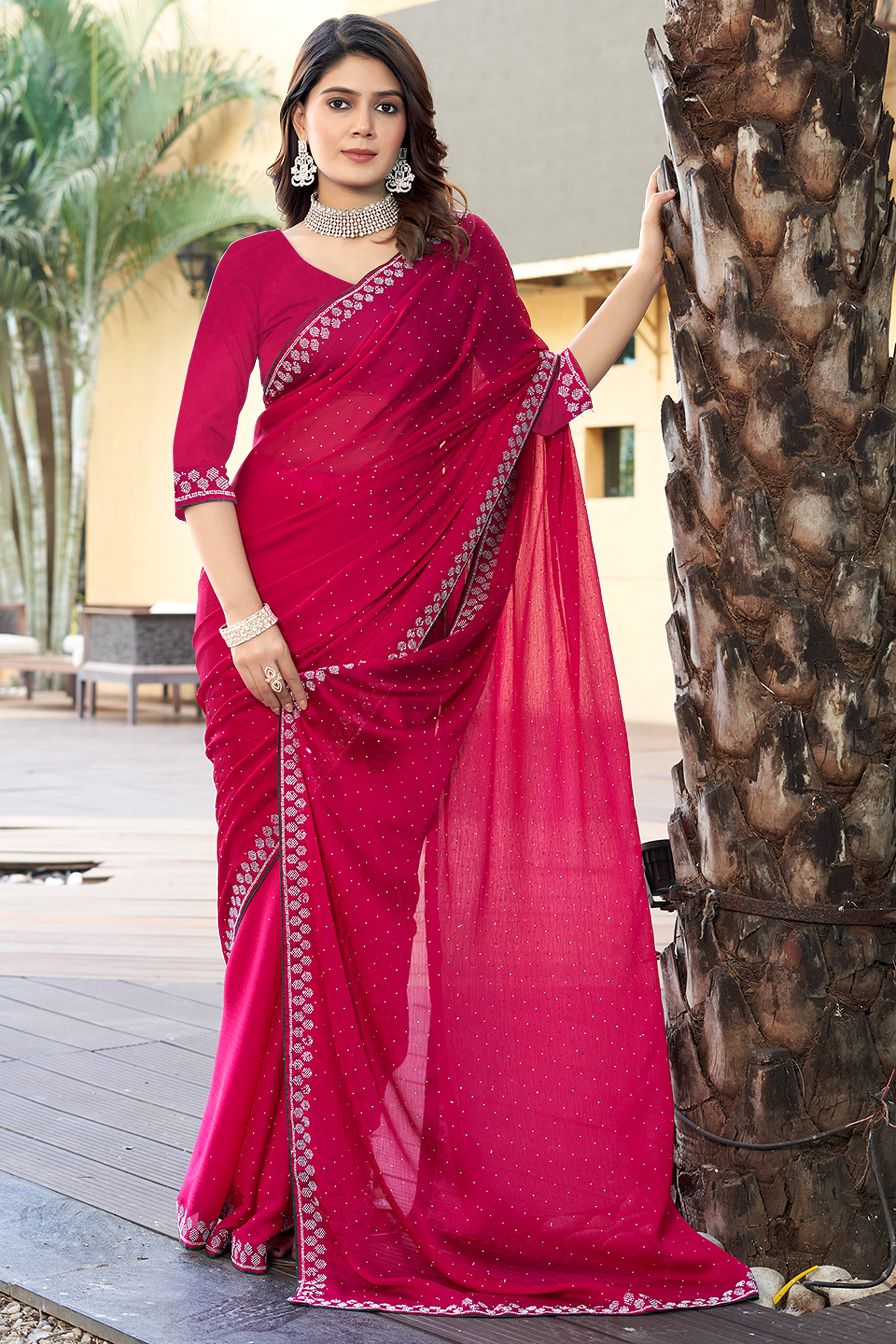 SAREEVE Georgette Embroidered Saree With Unstitched Blouse Piece ( Pink ) SAREEVE Georgette Embroidered Saree With Unstitched Blouse Piece ( Pink )