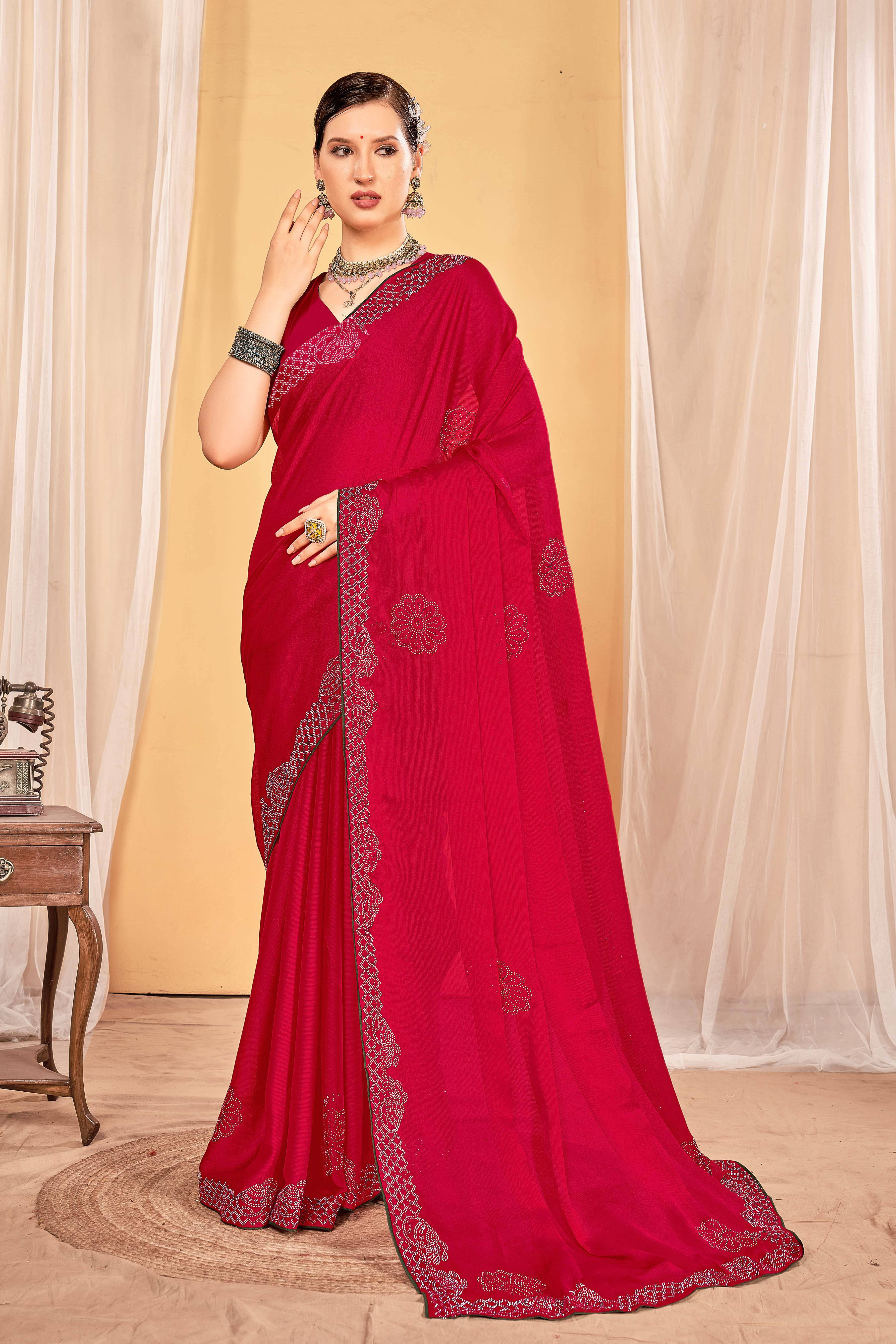 SAREEVE Georgette Embroidered Saree With Unstitched Blouse Piece ( Red ) SAREEVE Georgette Embroidered Saree With Unstitched Blouse Piece ( Red )