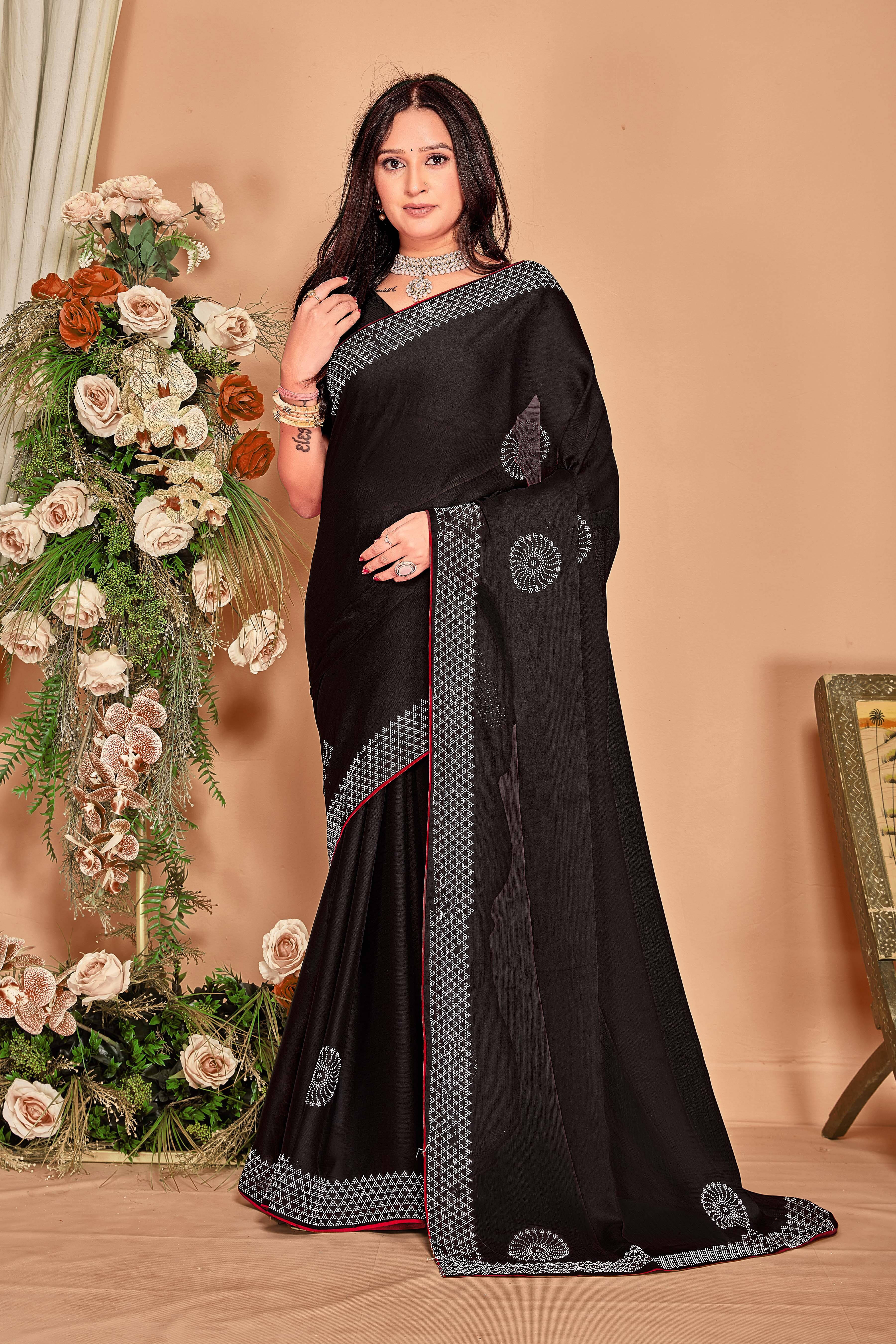 SAREEVE Georgette Embroidered Saree With Unstitched Blouse Piece ( Black ) SAREEVE Georgette Embroidered Saree With Unstitched Blouse Piece ( Black )